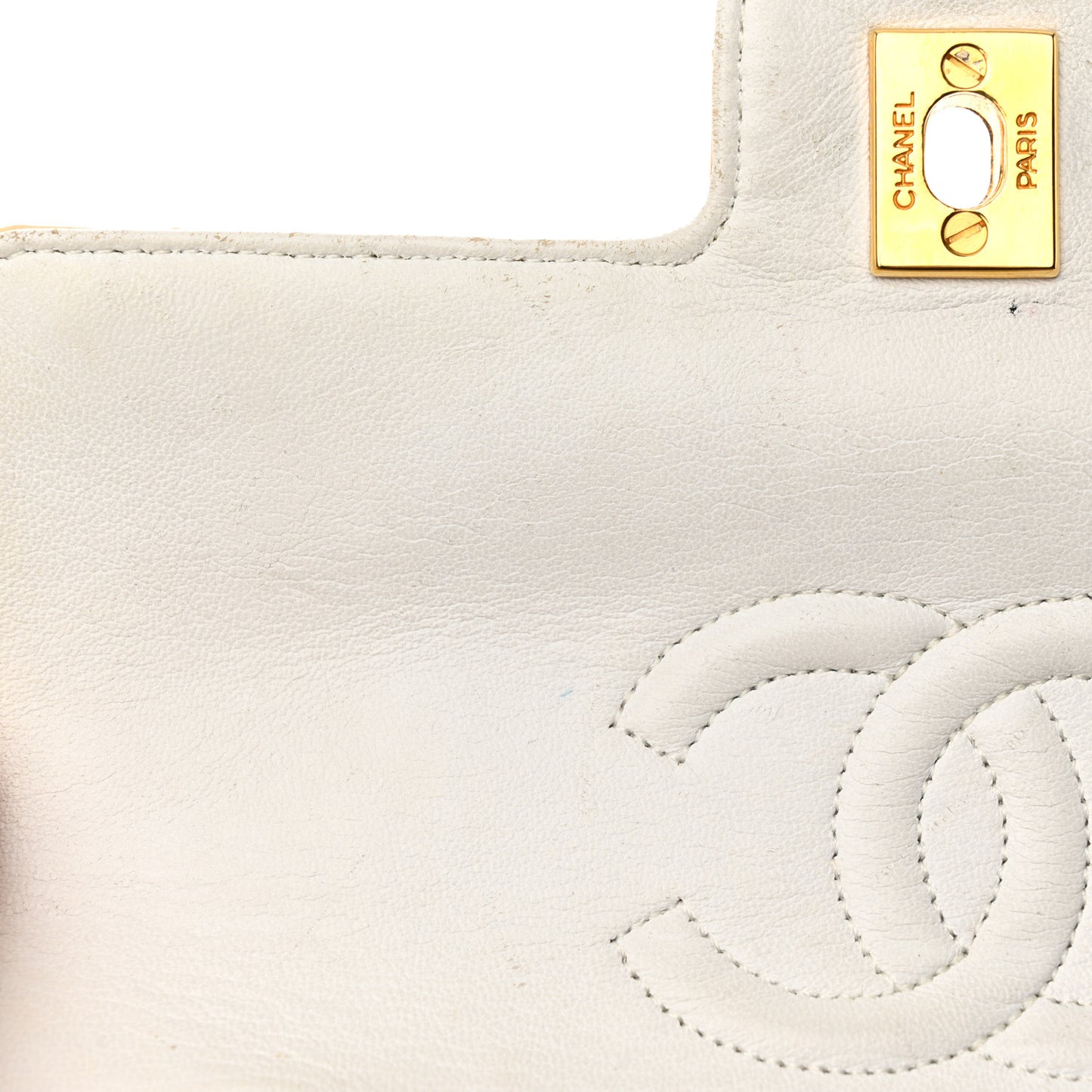 Patent Quilted Top Handle Single Flap Light Beige