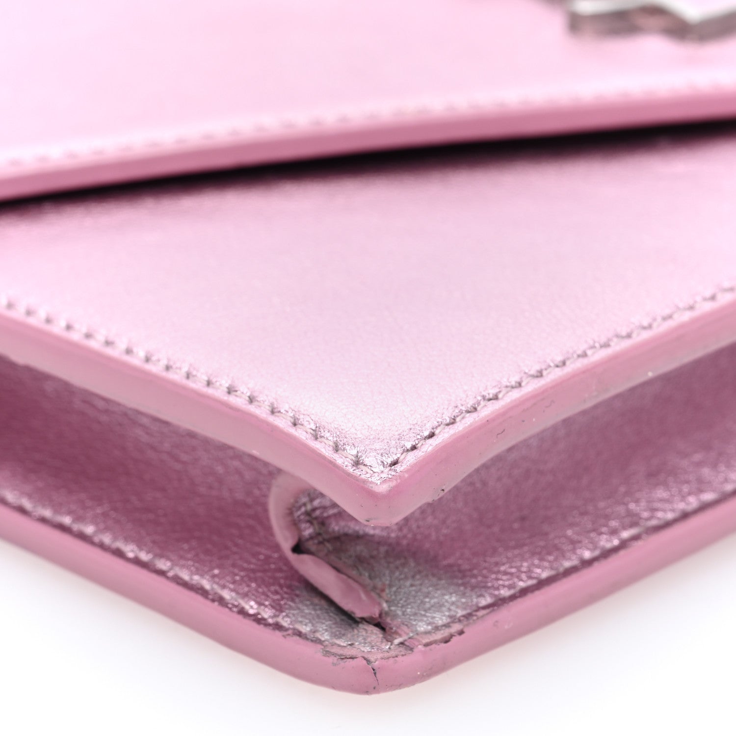 Saint Laurent Metallic Calfskin Monogram Envelope Chain Wallet Pink 8 of 11