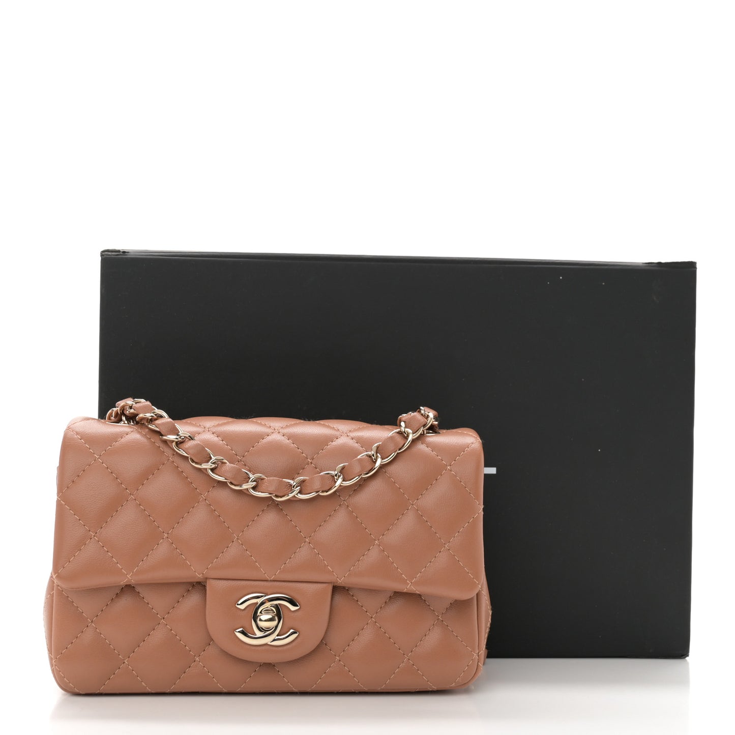 Lambskin Quilted Mini Rectangular Flap Brown