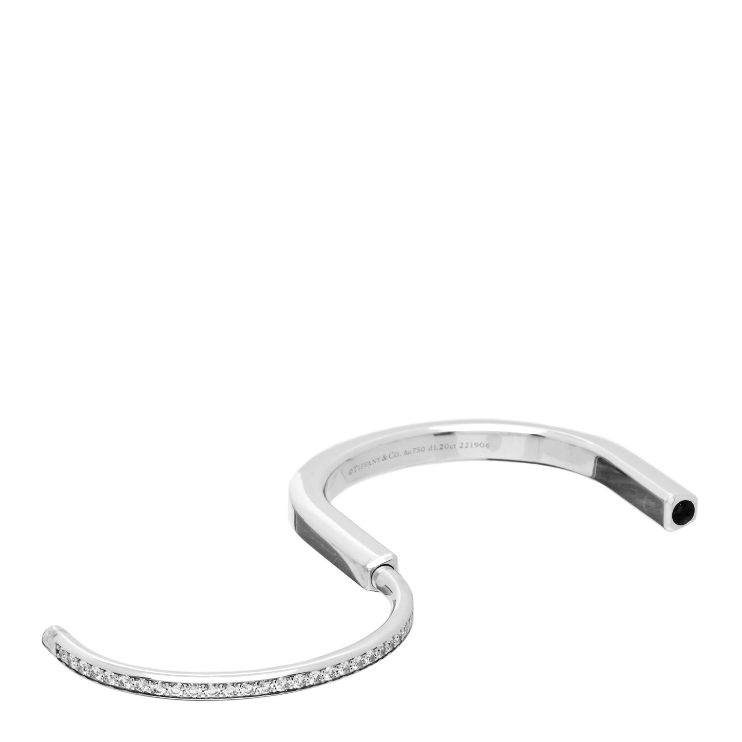 18K White Gold Diamond Tiffany Lock Half Pave Bangle Bracelet