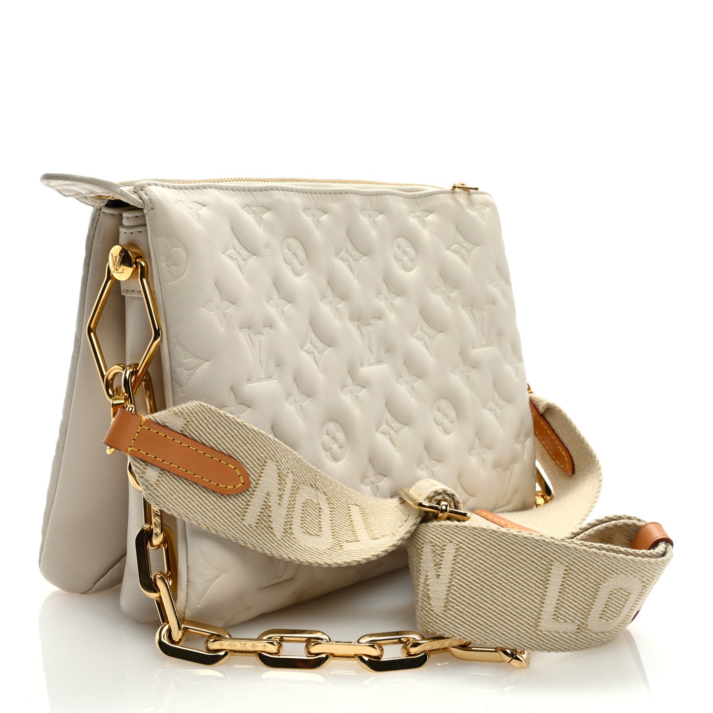 Lambskin Embossed Monogram Coussin PM Beige Cream