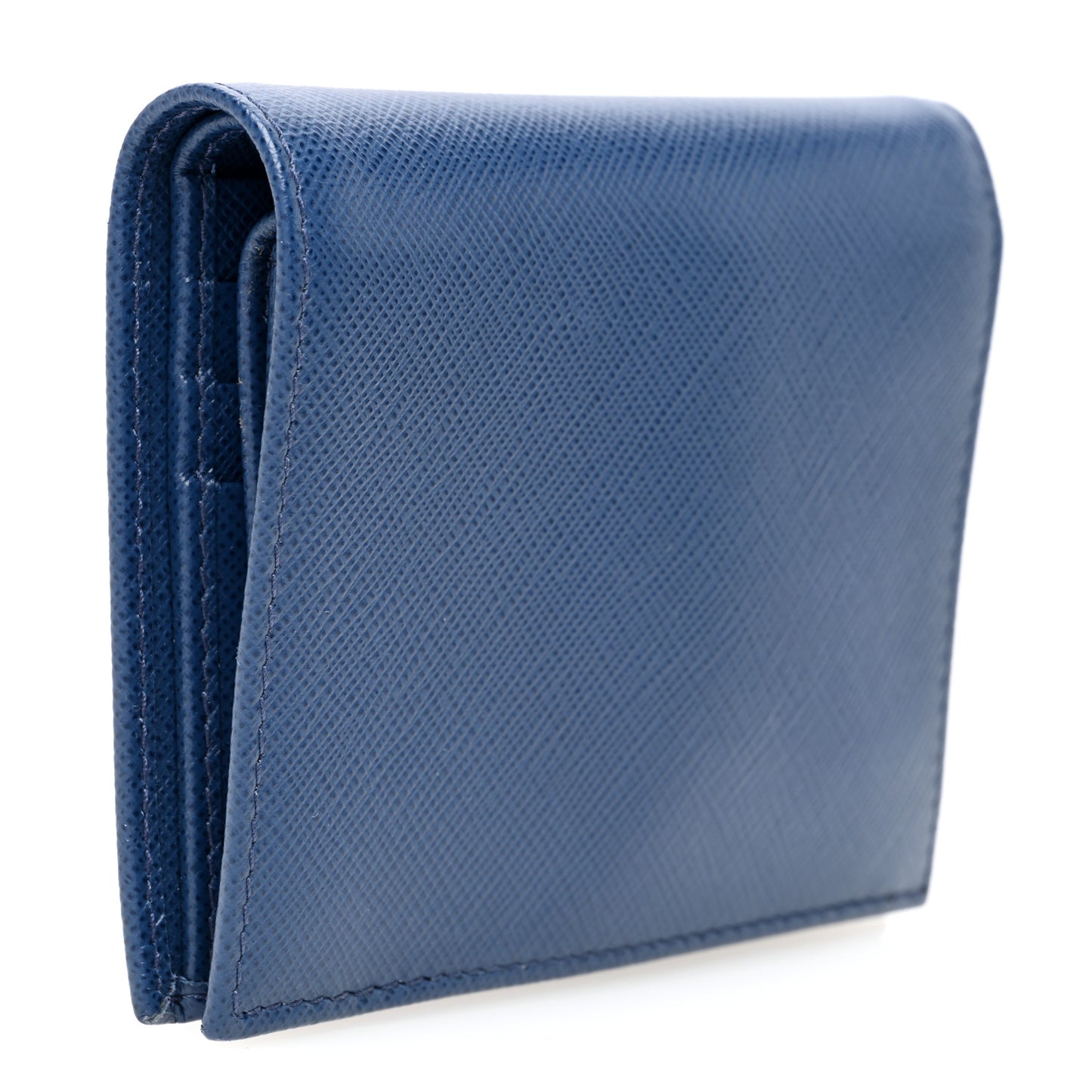 Saffiano Metal Compact Snap Bi-Fold Wallet Blue