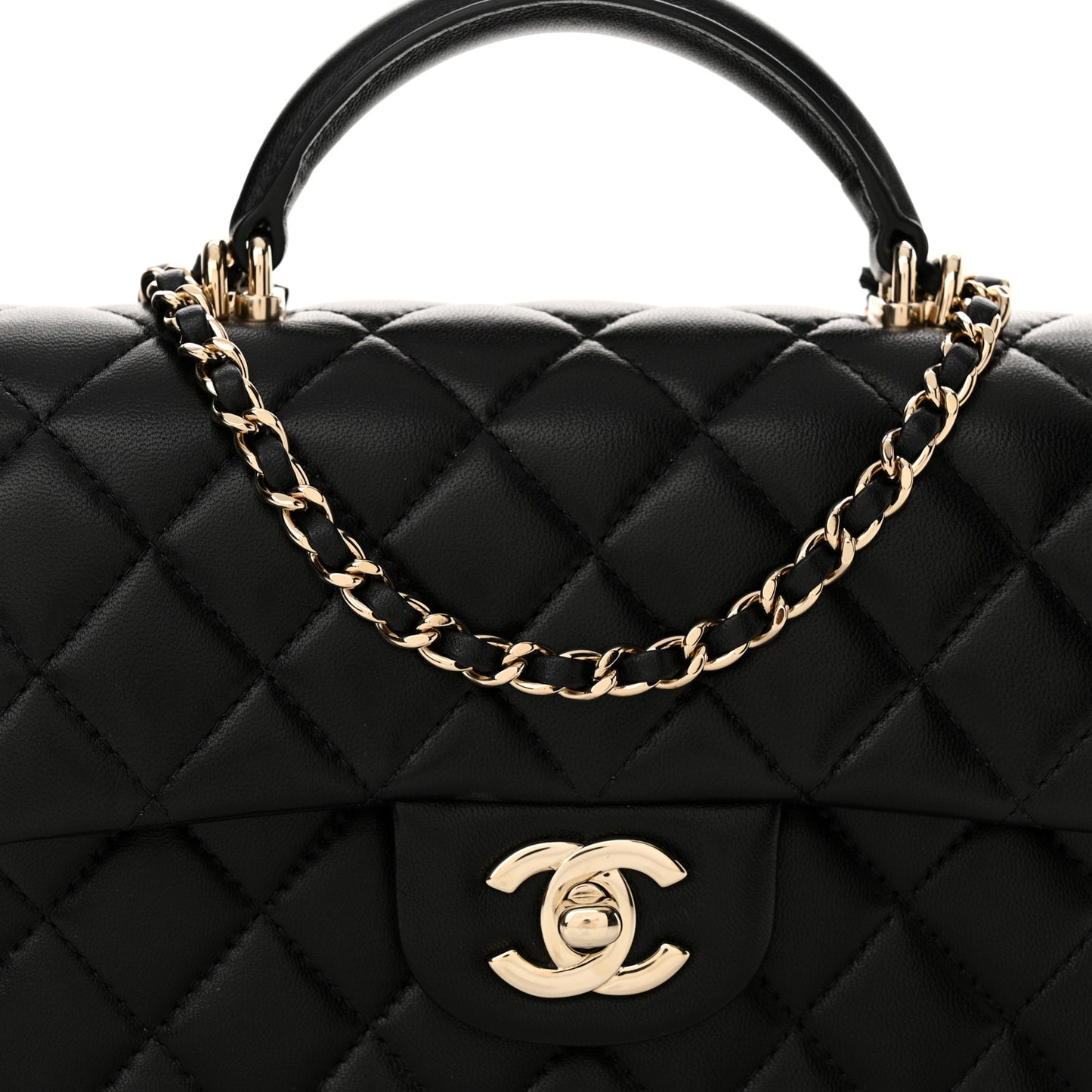 Lambskin Quilted Mini Top Handle Rectangular Flap Black