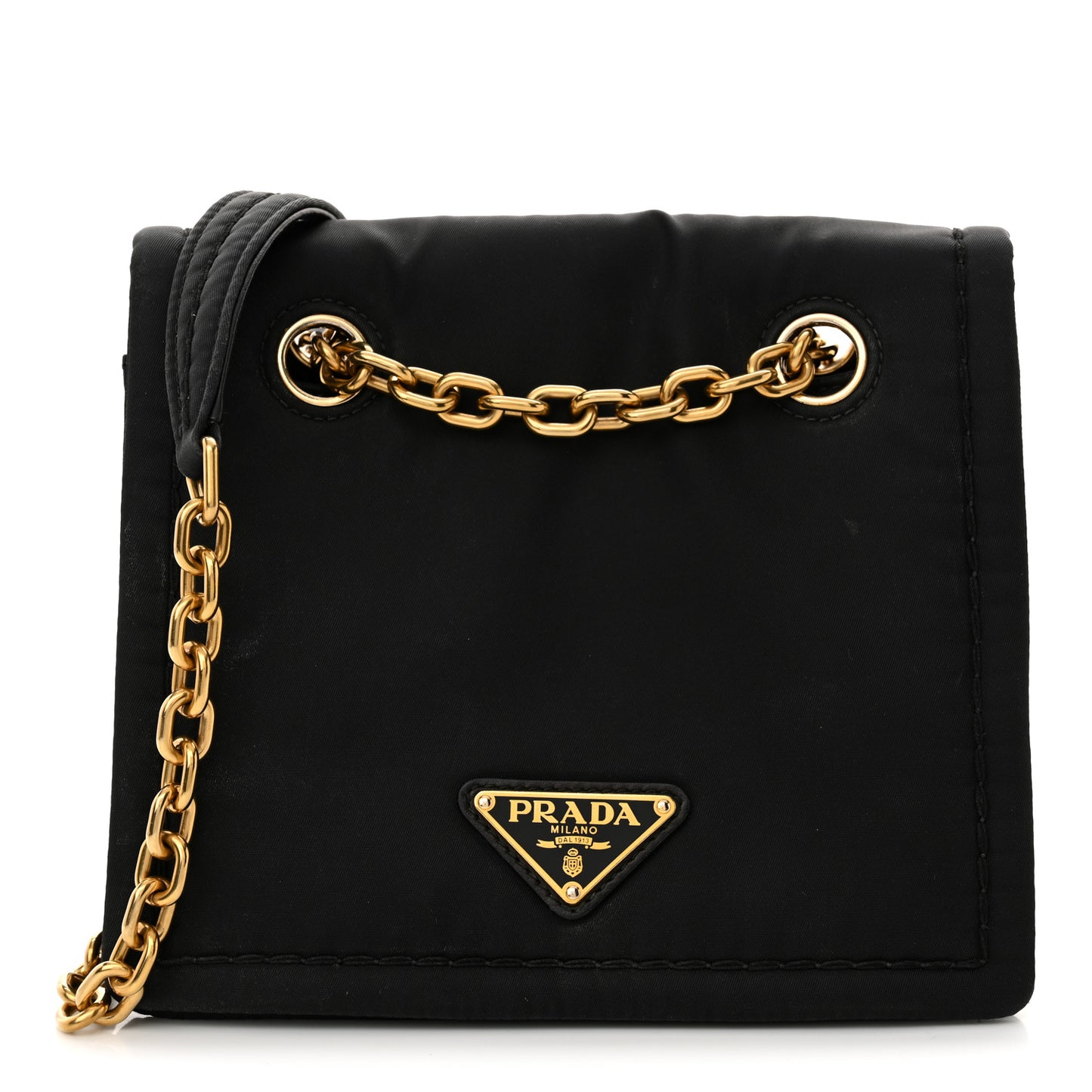 Tessuto Nylon Chain Flap Shoulder Bag Black