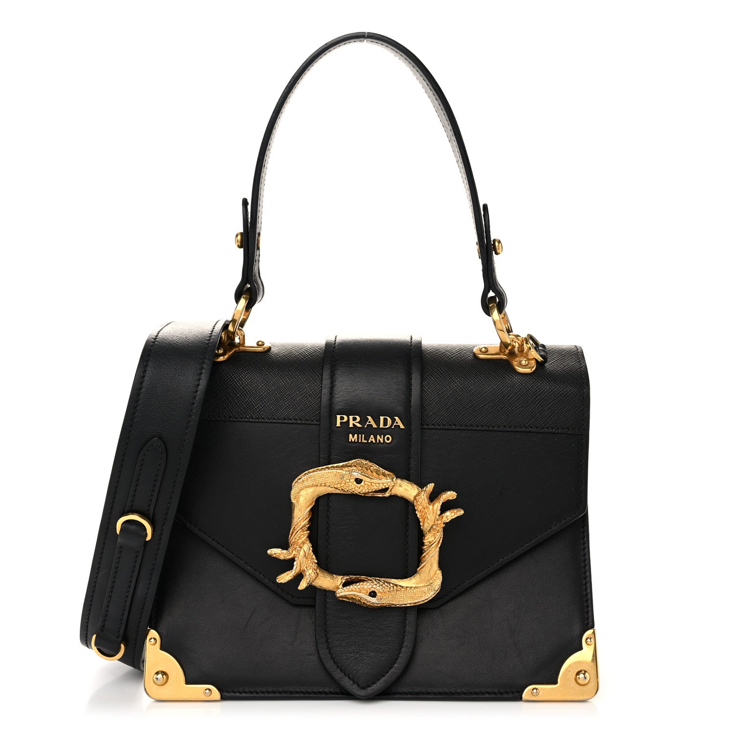 PRADA ドラゴン刺繍 バッグ Prada City Calf Saffiano Animalier Top Handle Bag Black 1602767