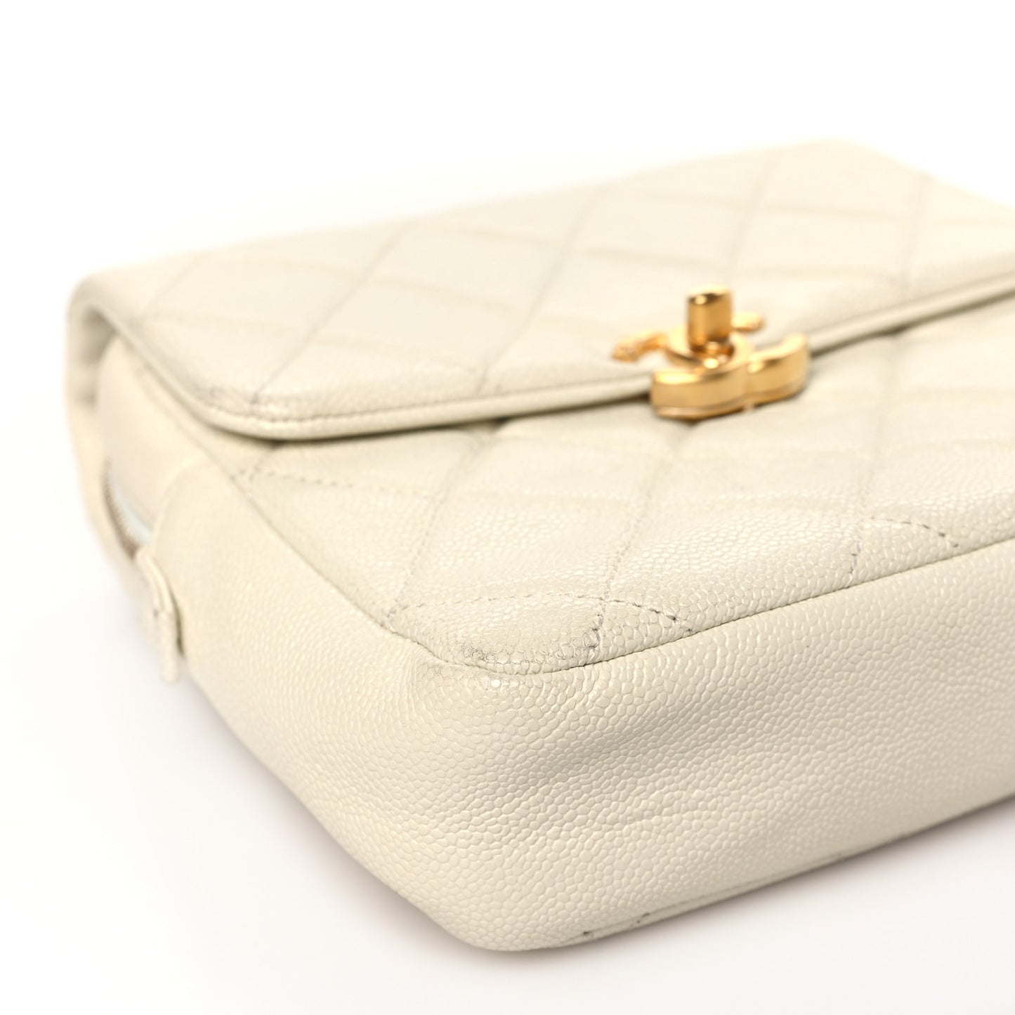 Shiny Caviar Quilted Chain Melody Backpack White