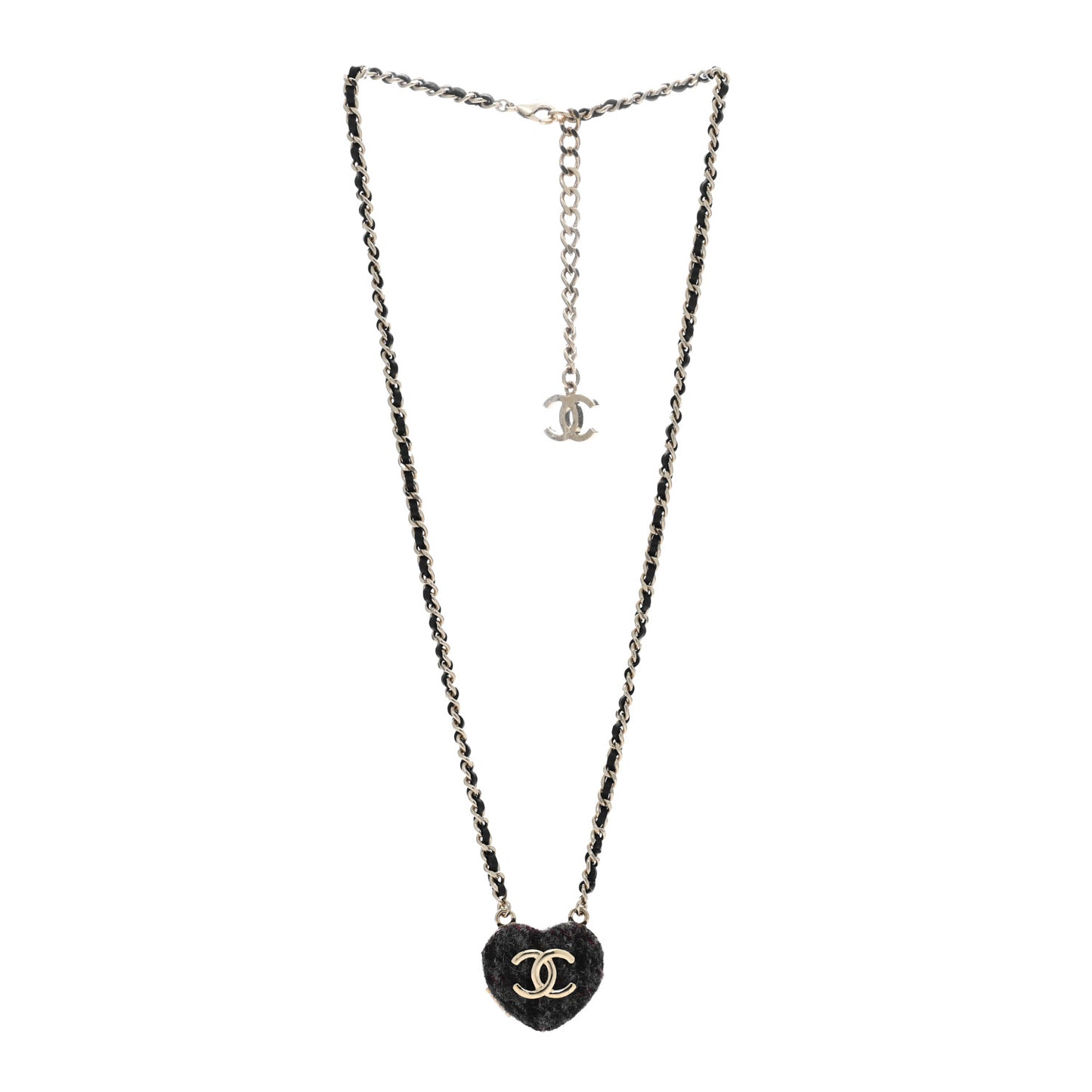 Lambskin Tweed CC Locket Pendant Necklace Grey Blue Black Gold