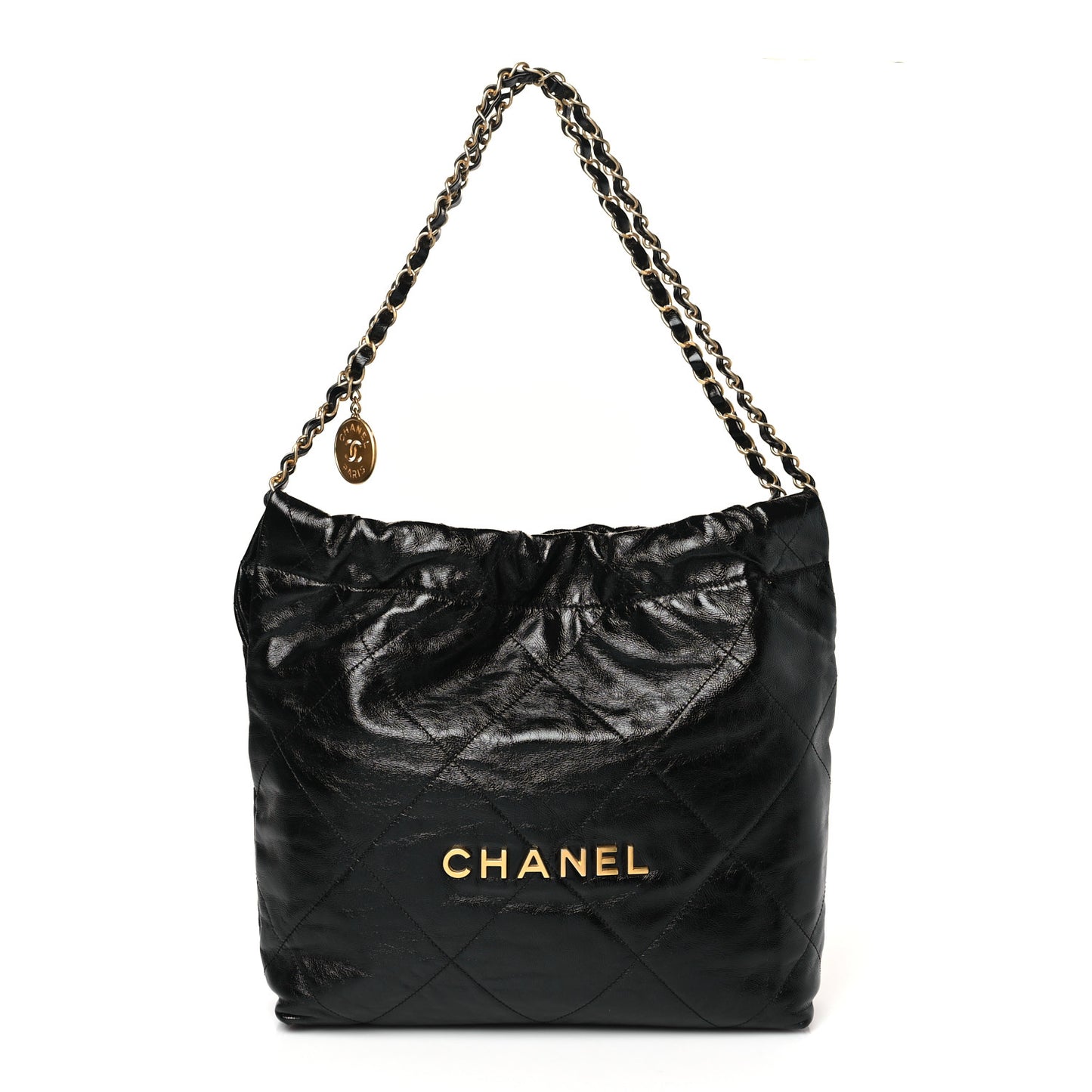 Shiny Calfskin Quilted Small Chanel 22 Black