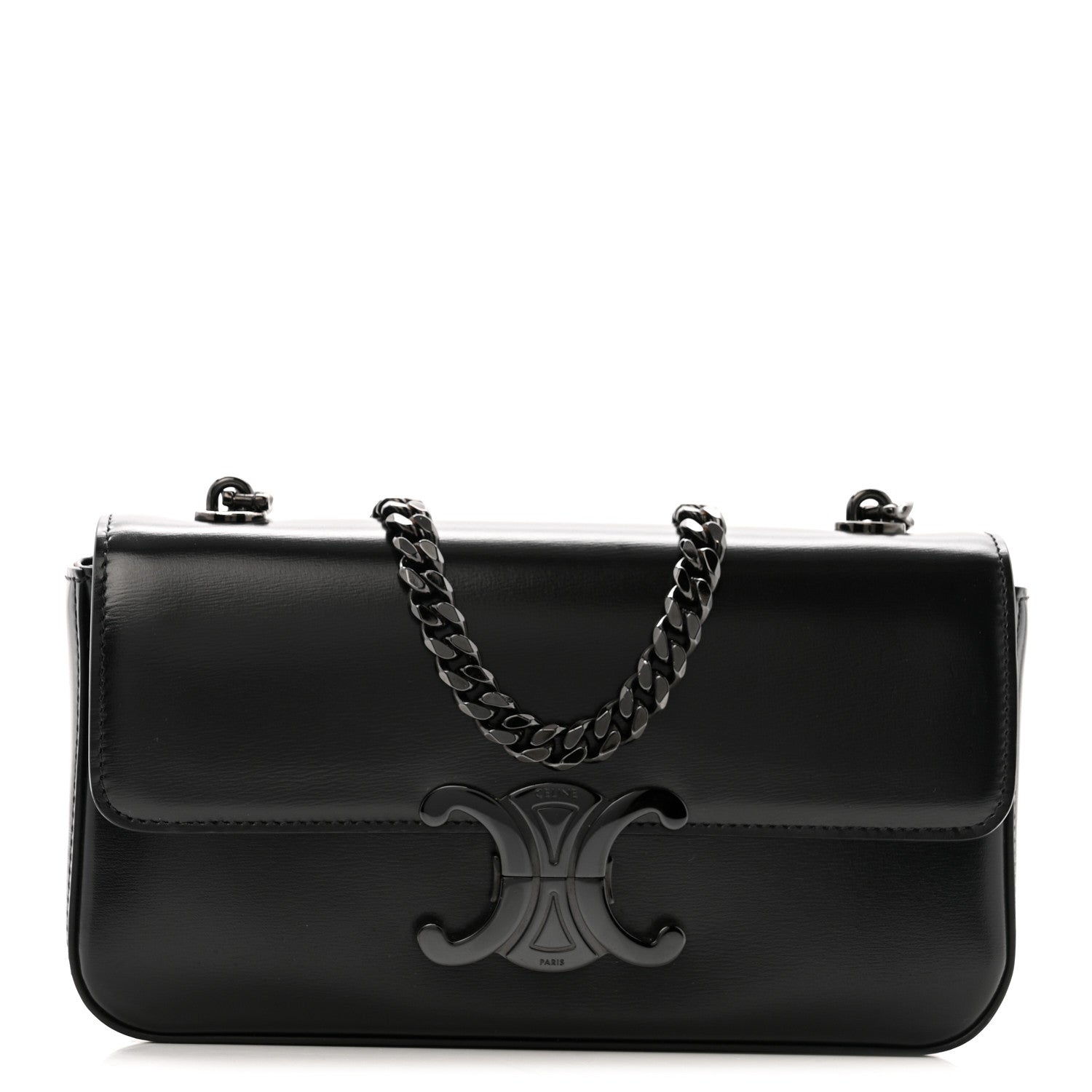 Celine Shiny Calfskin Triomphe Chain Bag Black 1855855 – FASHIONPHILE