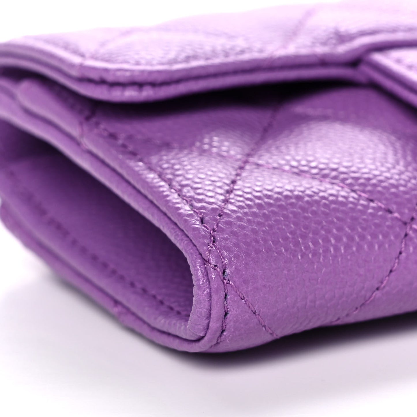 Caviar Quilted Flap Card Holder Wallet Purple