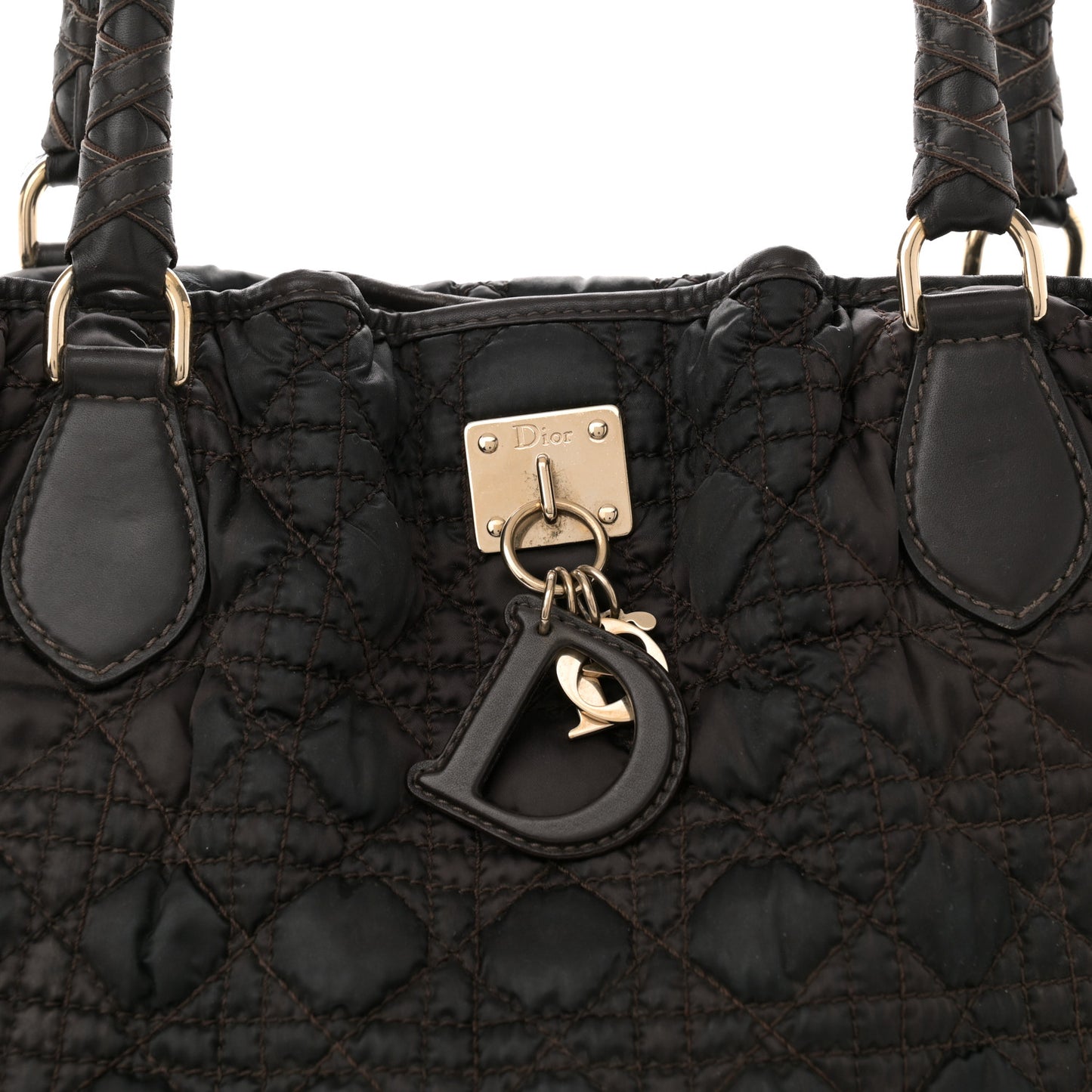 Nylon Cannage Shopper Tote Brown