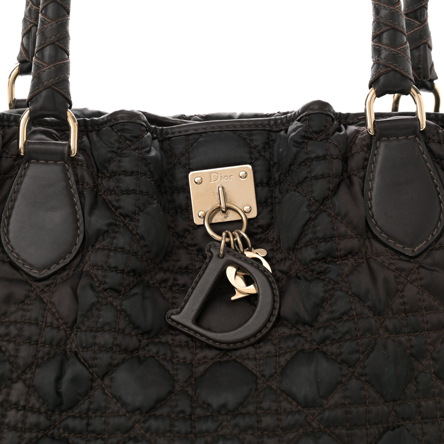 Christian Dior Nylon Cannage Shopper Tote Brown 8 of 14