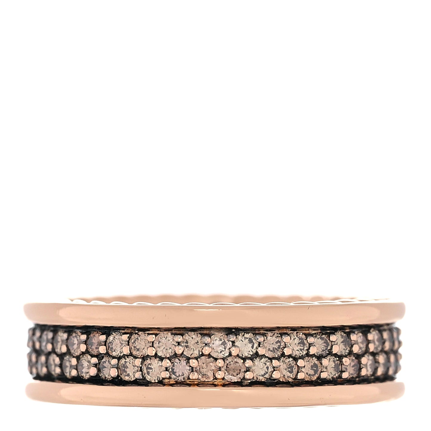 18K Rose Gold Cognac Diamond Streamline Two Row Pave Band Ring 65 11