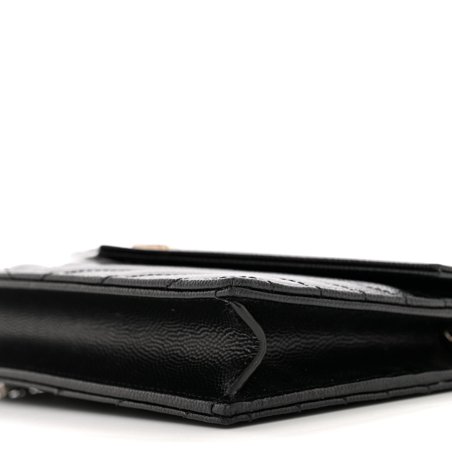 Grain De Poudre Matelasse Chevron Monogram Envelope Chain Wallet Black