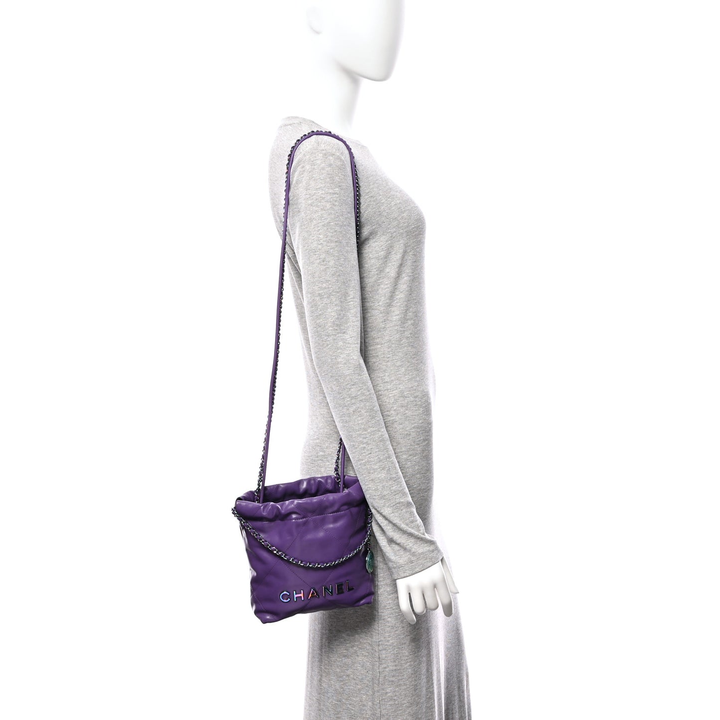 Shiny Calfskin Quilted Rainbow Mini Chanel 22 Purple