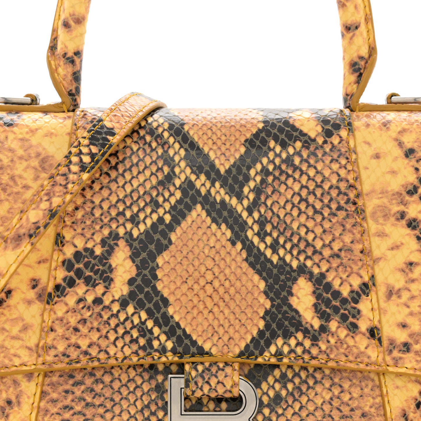 Shiny Calfskin Python Effect Small Hourglass Top Handle Bag Orange Black