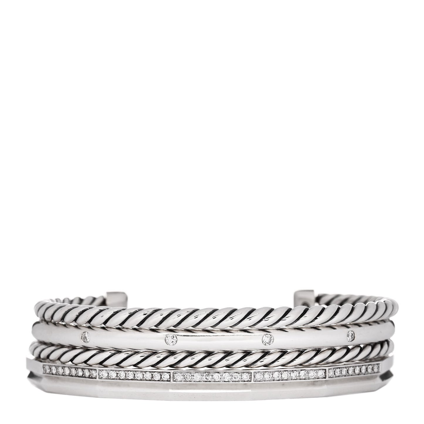 Sterling Silver Diamond Narrow Stax Cuff Bracelet