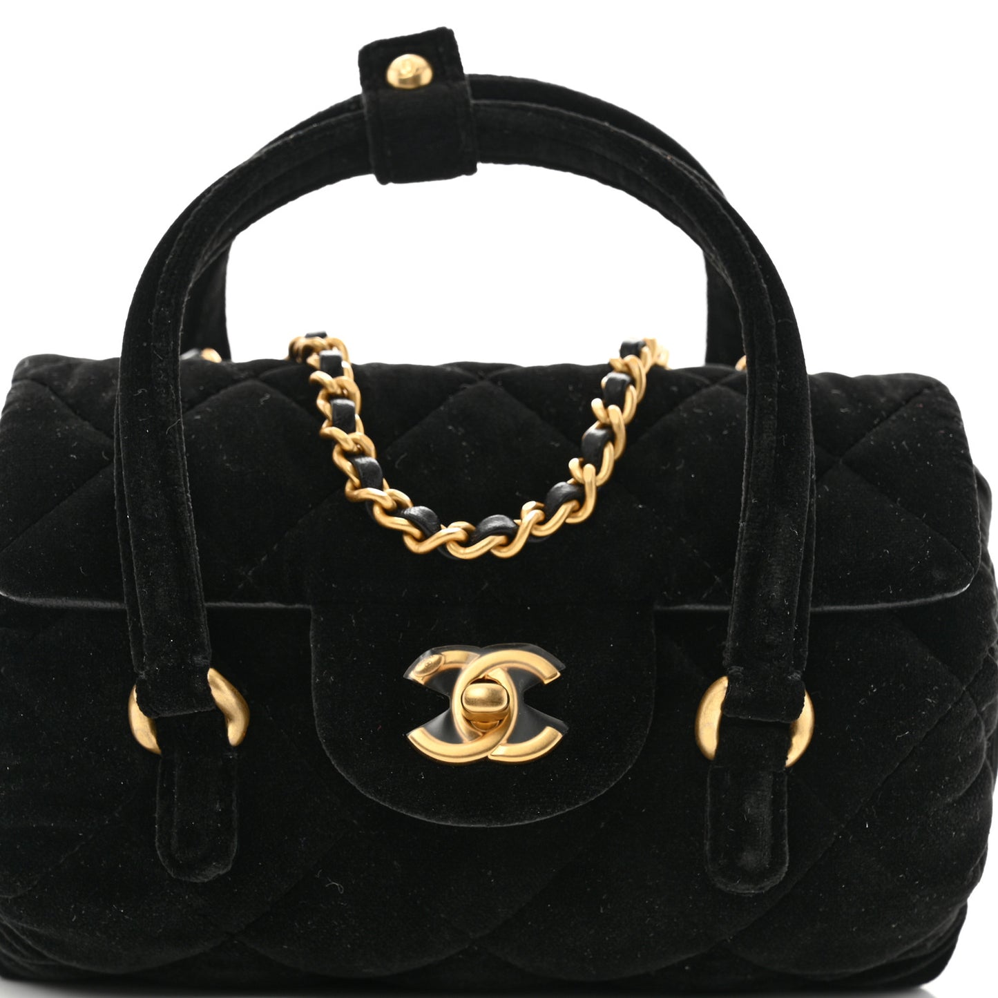 Velvet Quilted Mini Top Handle Flap Black