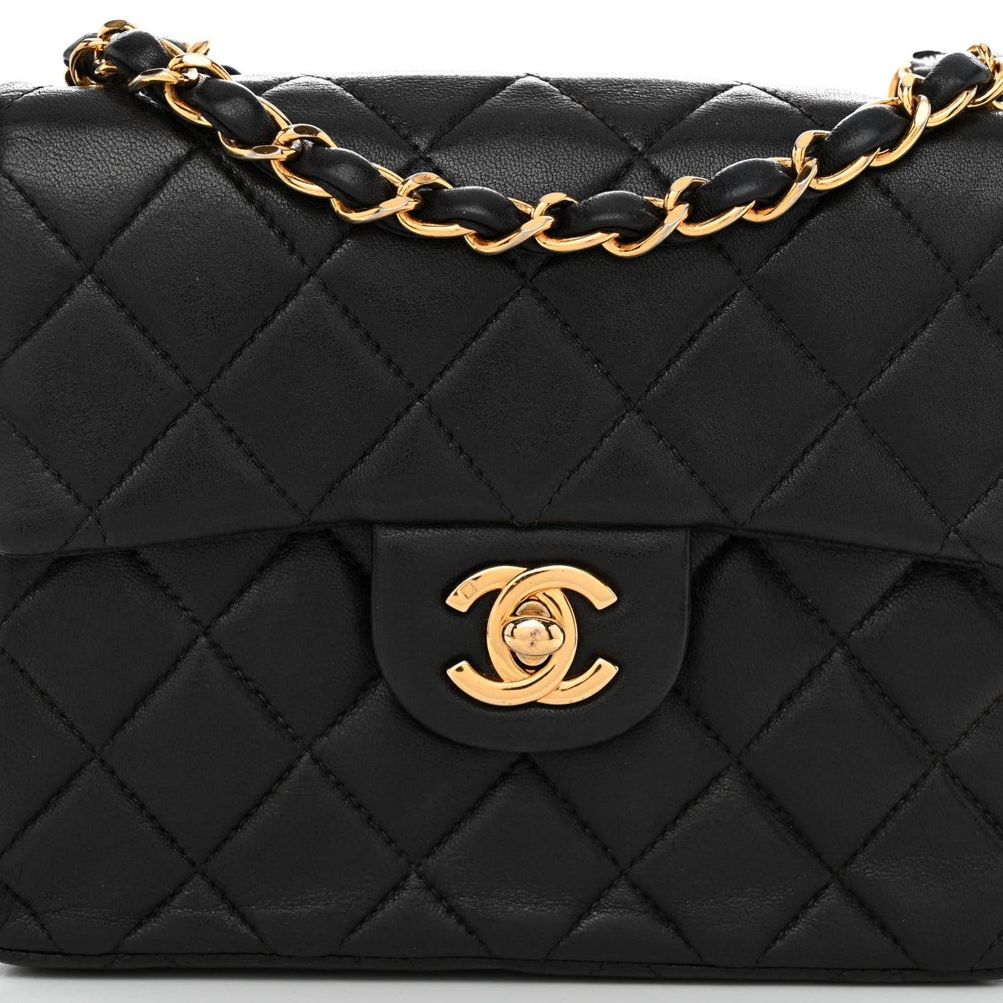 Lambskin Quilted Mini Square Flap Bag Black