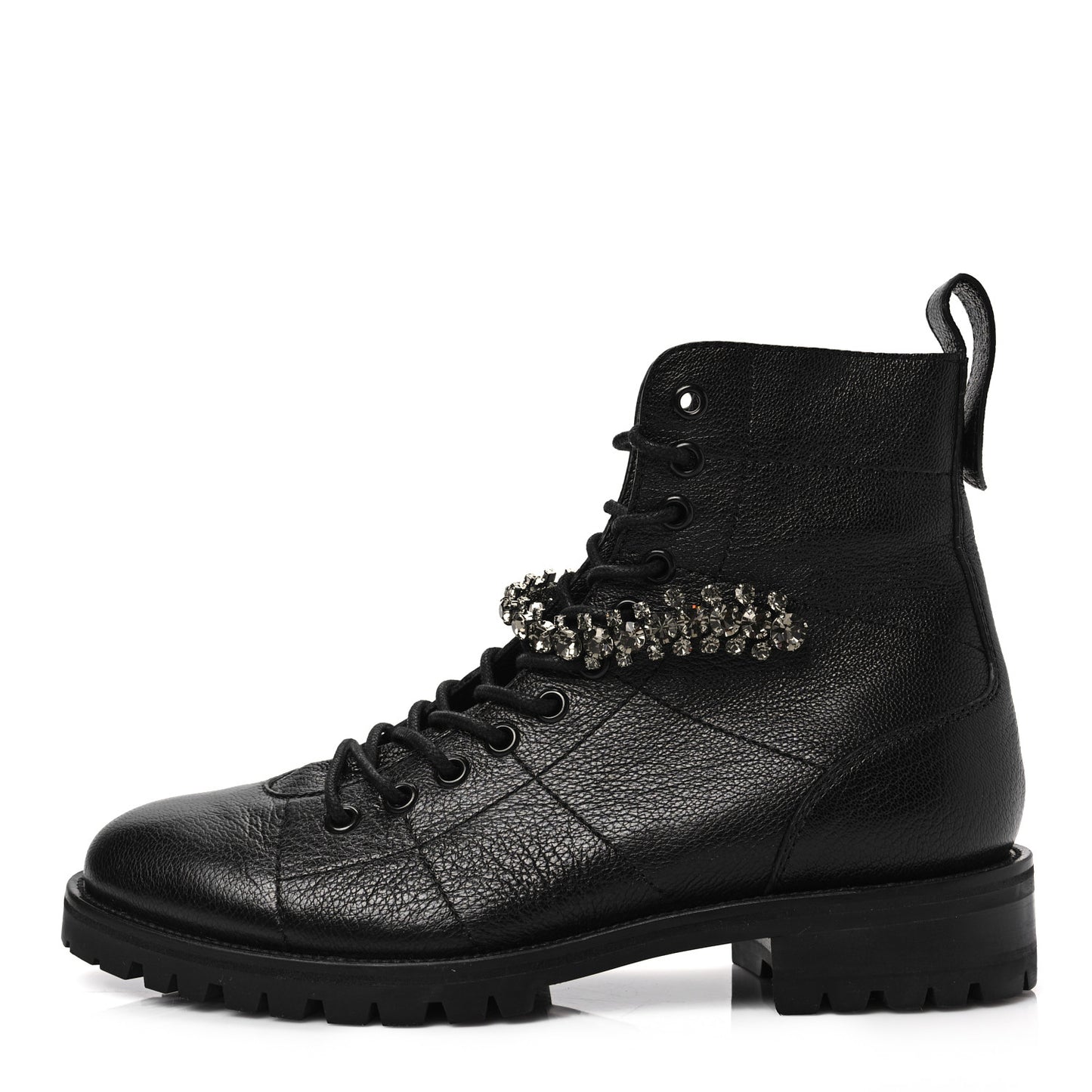 Grained Calfskin Crystal Embellished Cruz Combat Boots 38 Black