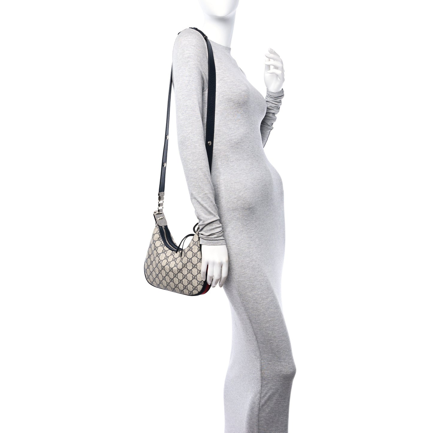 GG Supreme Monogram Textured Calfskin Web Small Attache Shoulder Bag Beige Blue