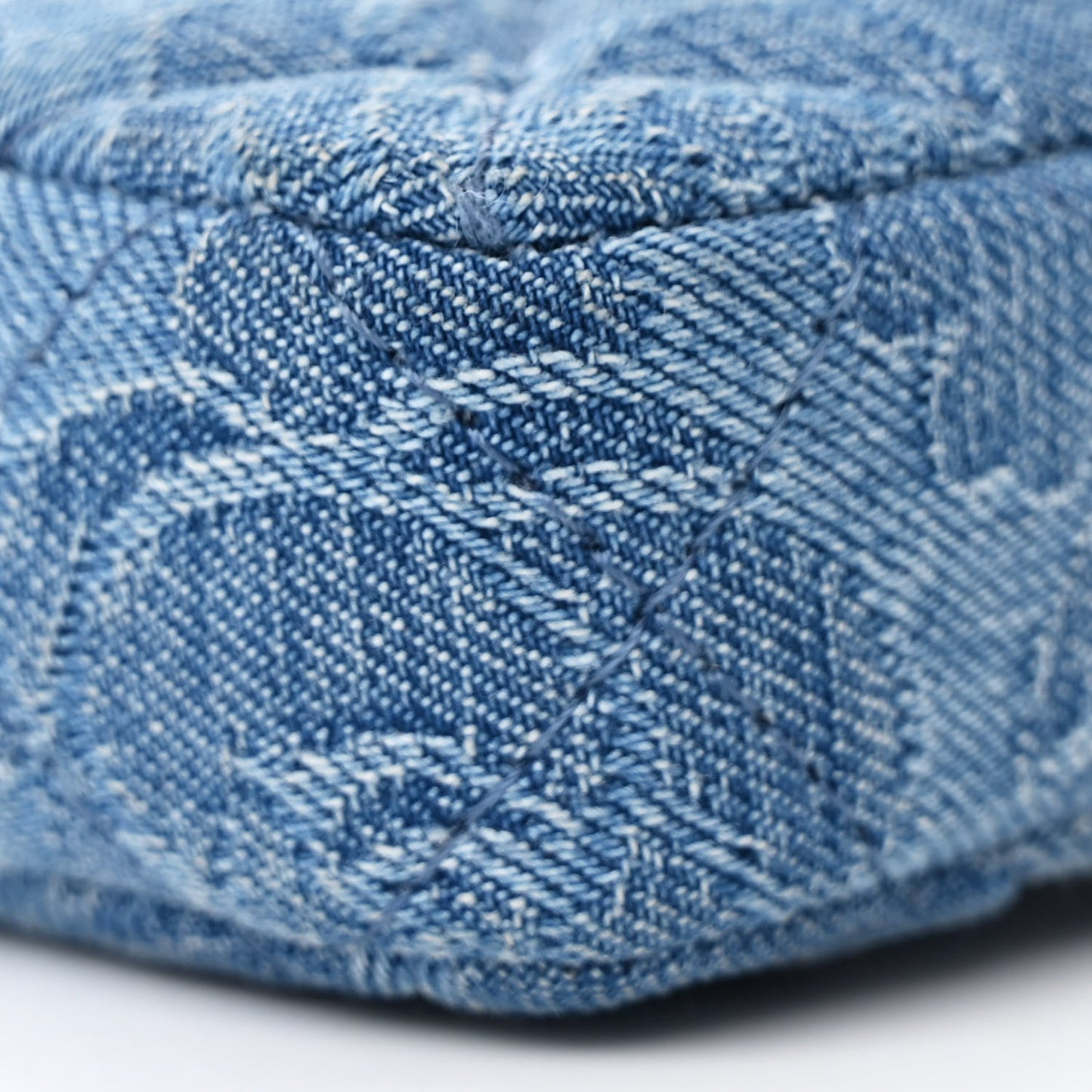 Denim Quilted Camellia Sweetheart Clutch With Chain Blue
