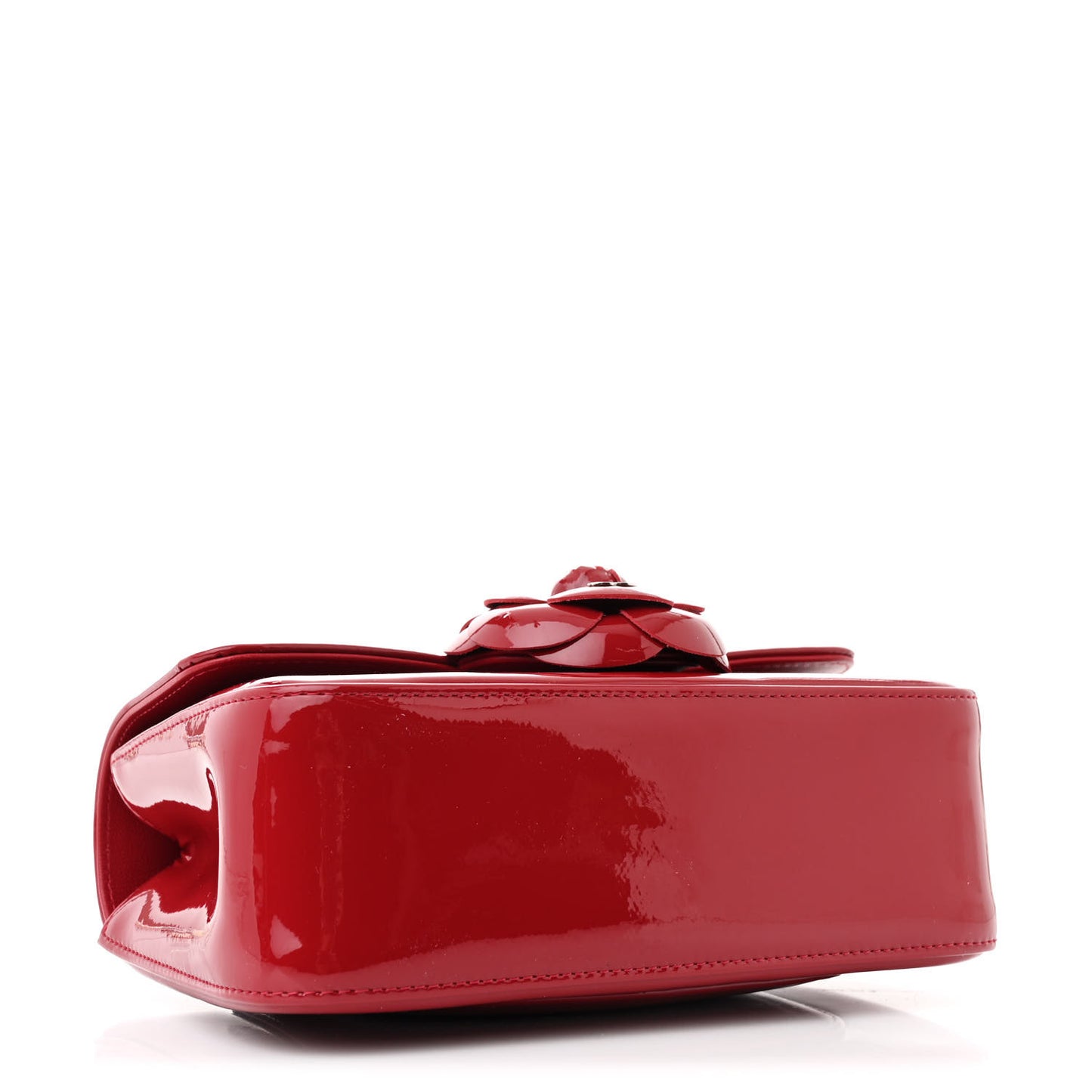 Patent Calfskin Small Camellia Flap Red