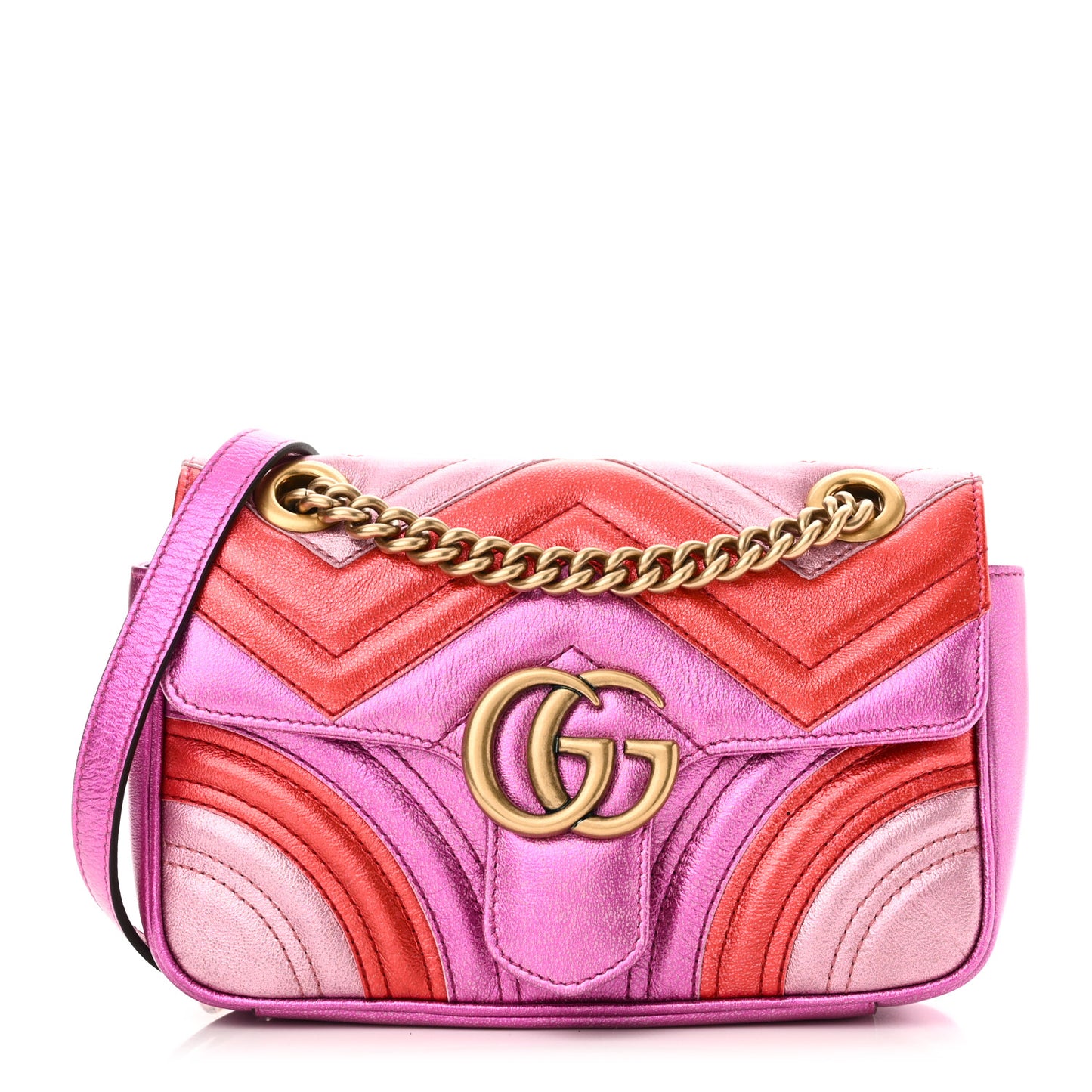 Metallic Calfskin Matelasse Mini GG Marmont Shoulder Bag Fuchsia