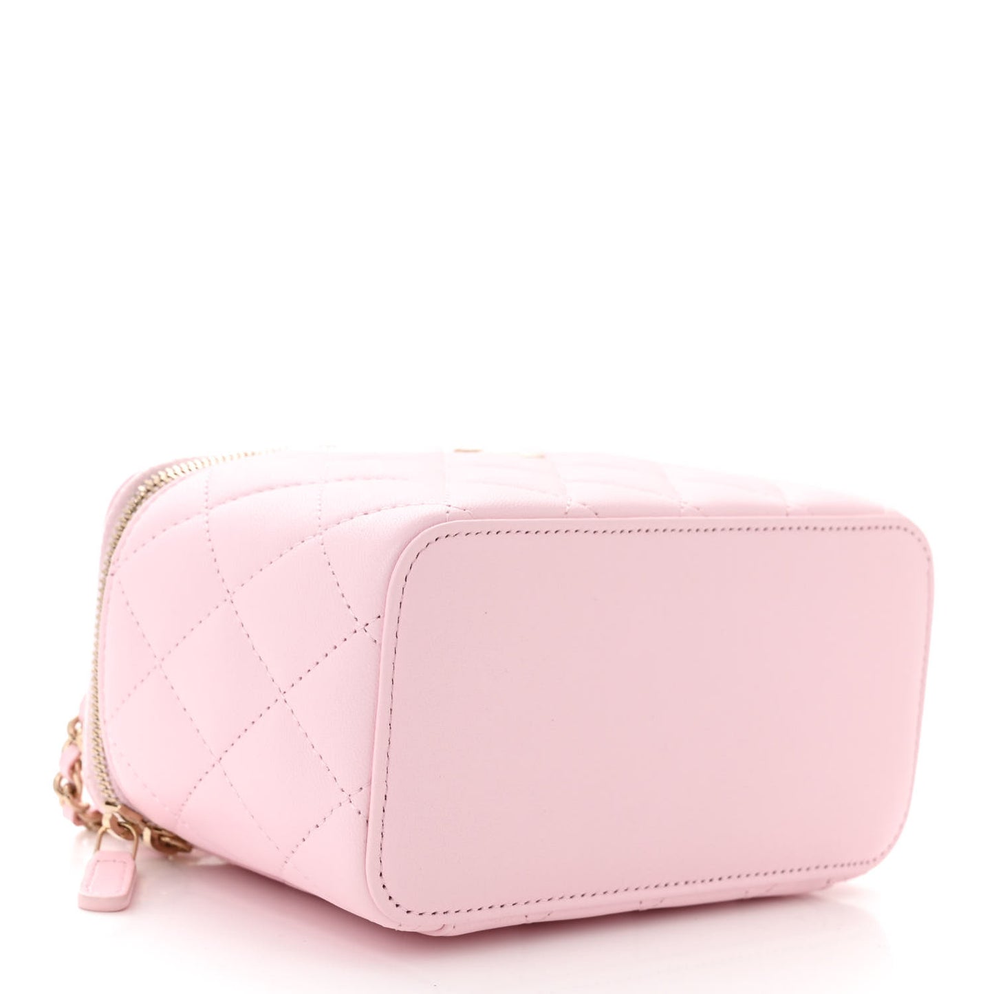 Lambskin Quilted Small Top Handle Vanity Case With Chain Light Pink Light Pink