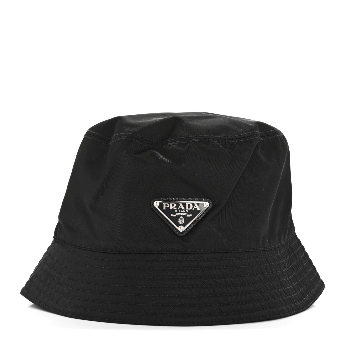 Re-Nylon Metal Triangle Logo Womens Bucket Hat M Black