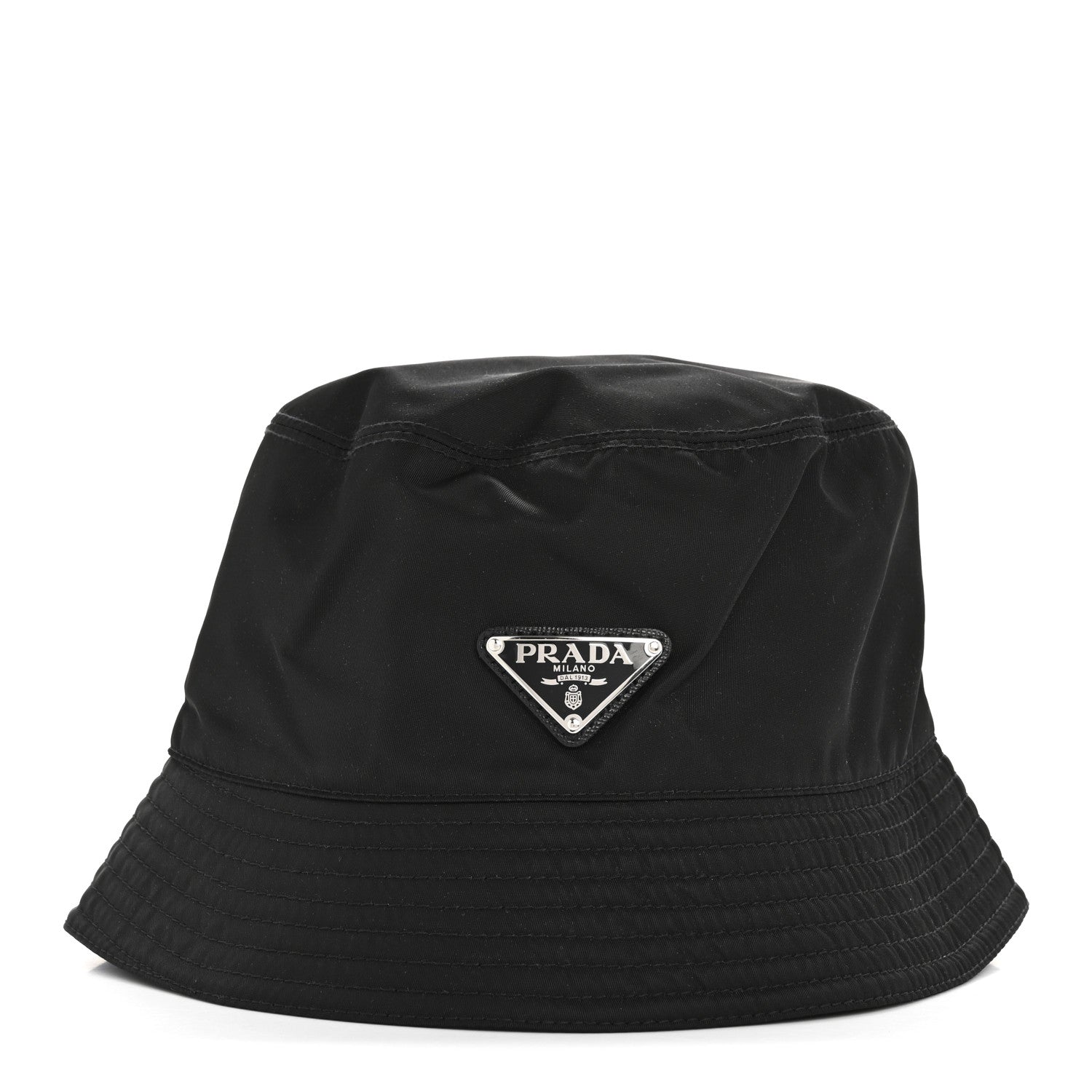 Prada Re-Nylon Metal Triangle Logo Womens Bucket Hat M Black 3 of 8