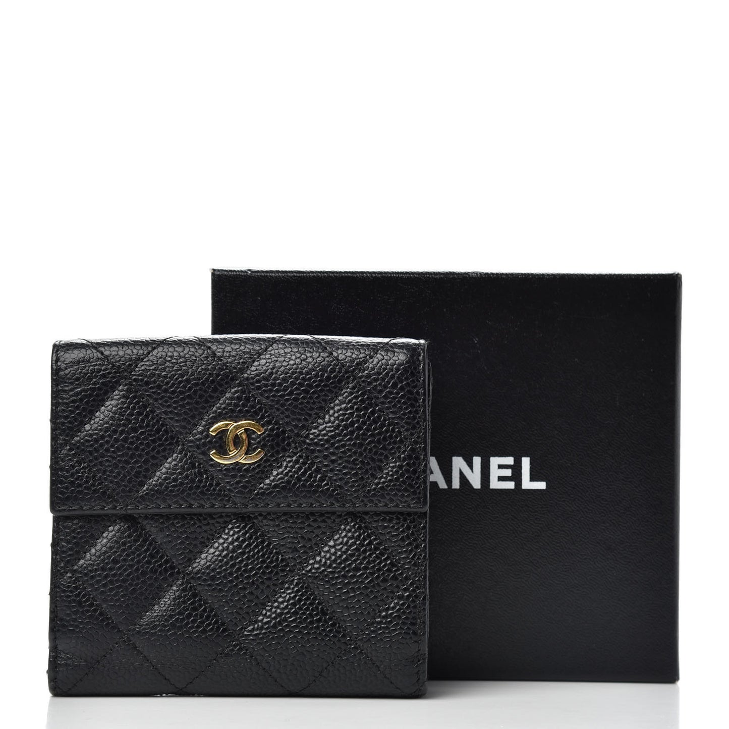 Caviar Quilted Compact French Flap Wallet Black