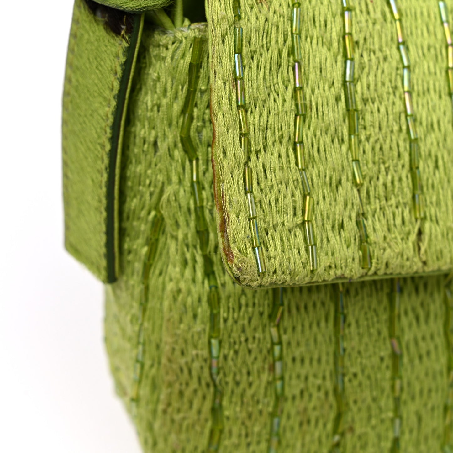 Knit Calf Hair Beaded Baguette Green