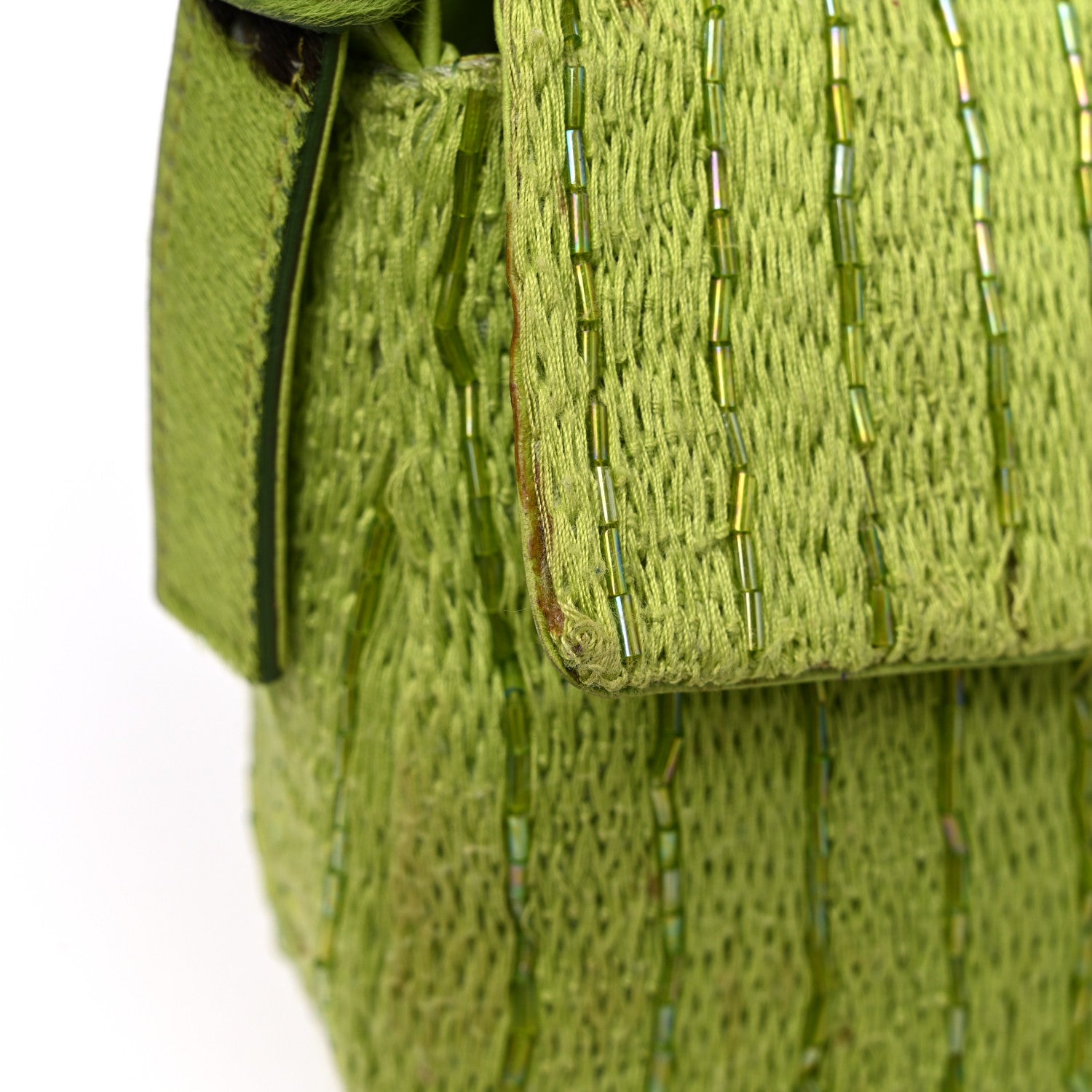 Fendi Knit Calf Hair Beaded Baguette Green 14 of 15