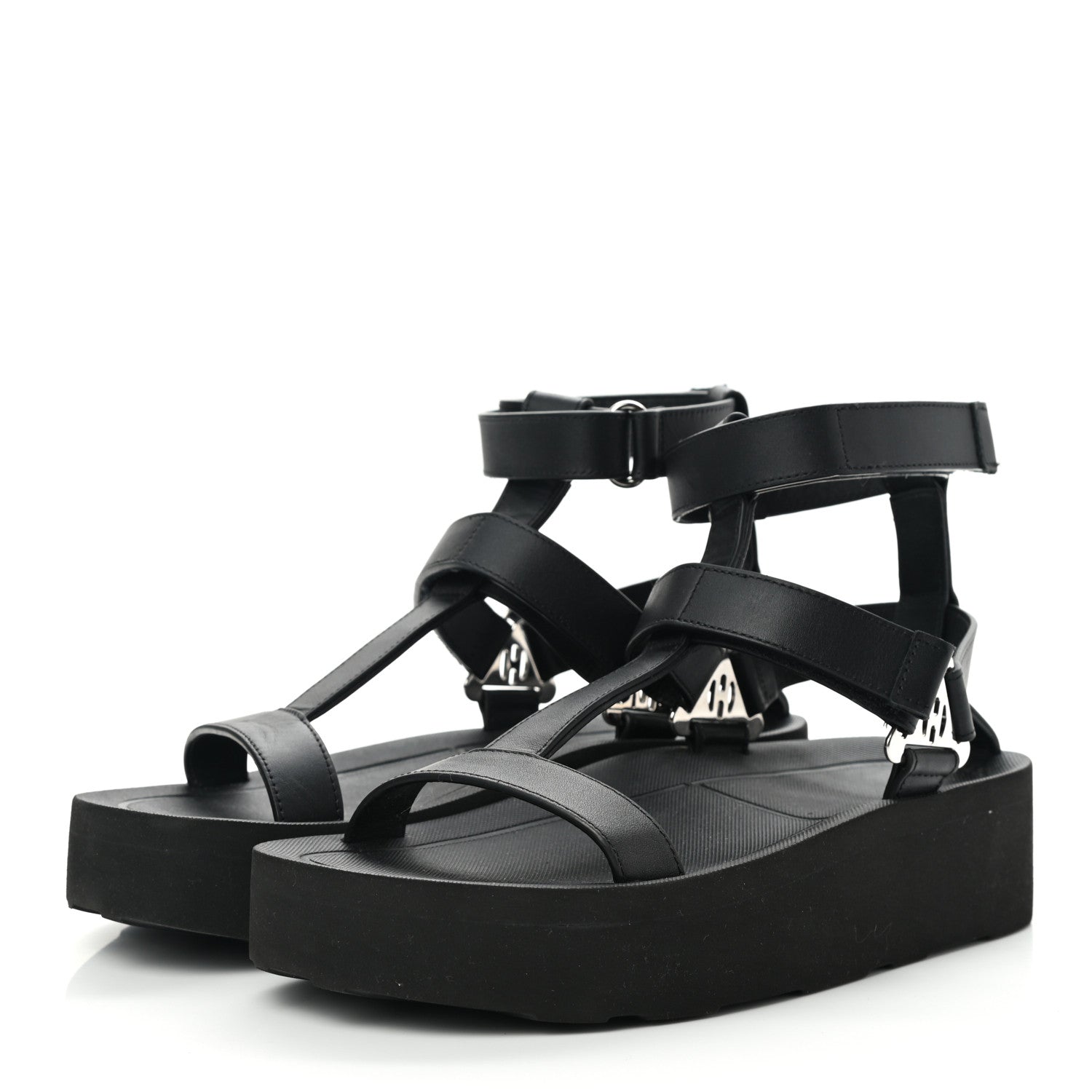 Hermes Calfskin Womens Enid Sandals 36 Black 3 of 9