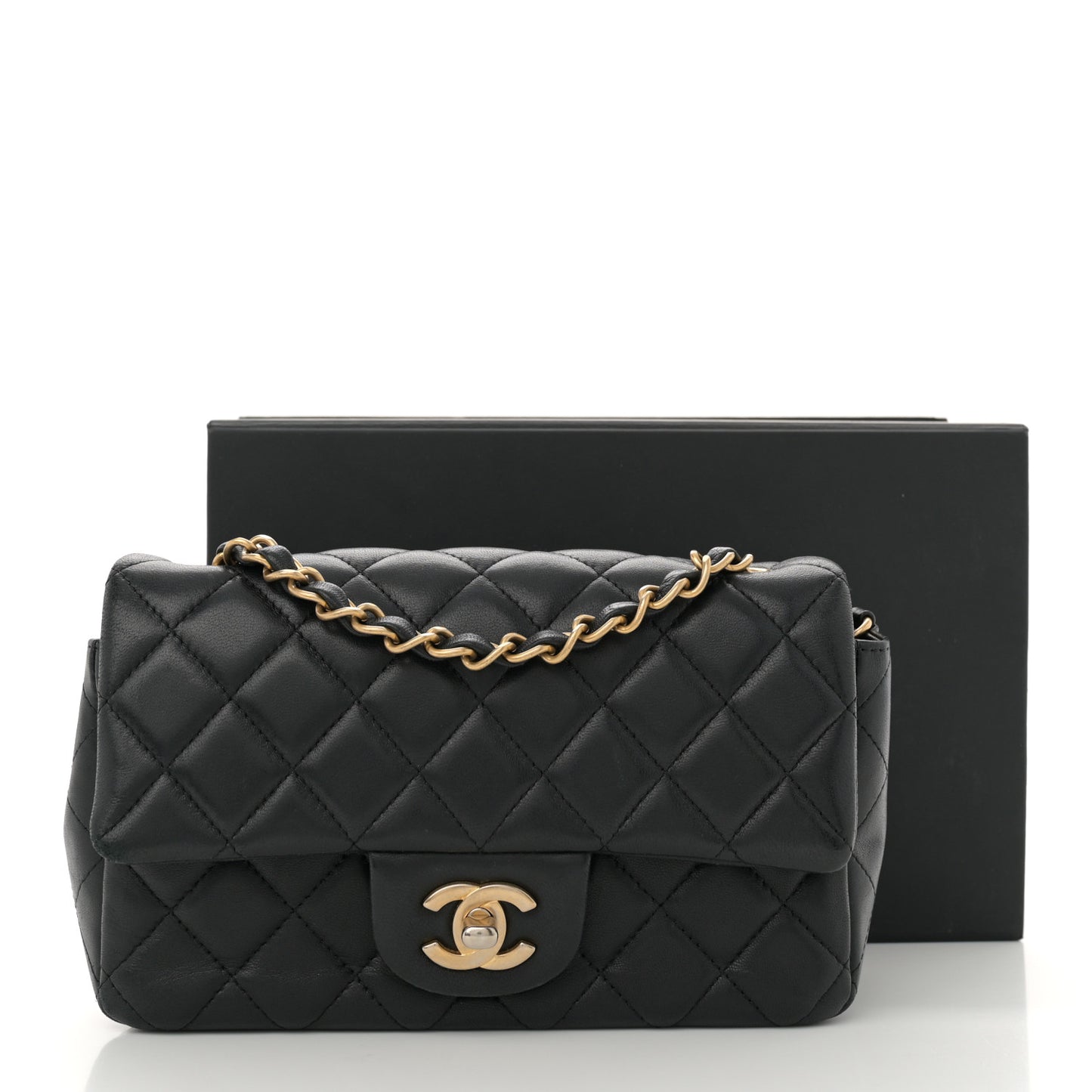Lambskin Quilted Mini Rectangular Flap Black