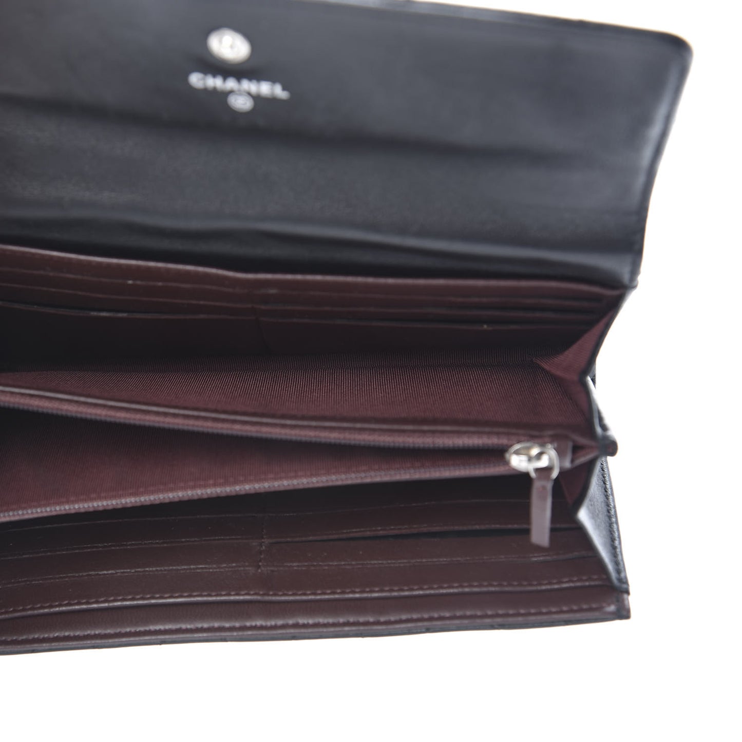 Lambskin Quilted Large Gusset Flap Wallet Black