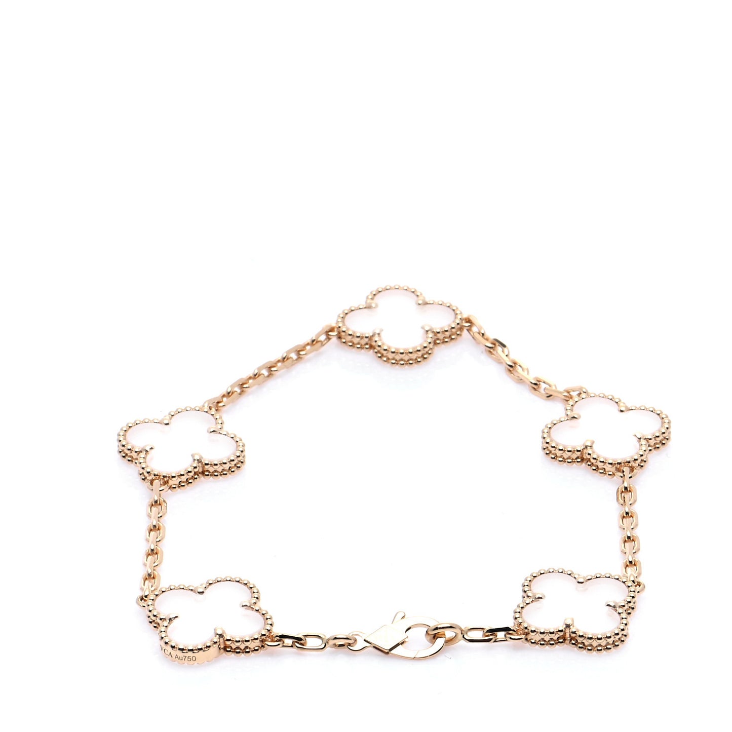 18K Yellow Gold Rock Crystal 5 Motifs Vintage Alhambra Bracelet