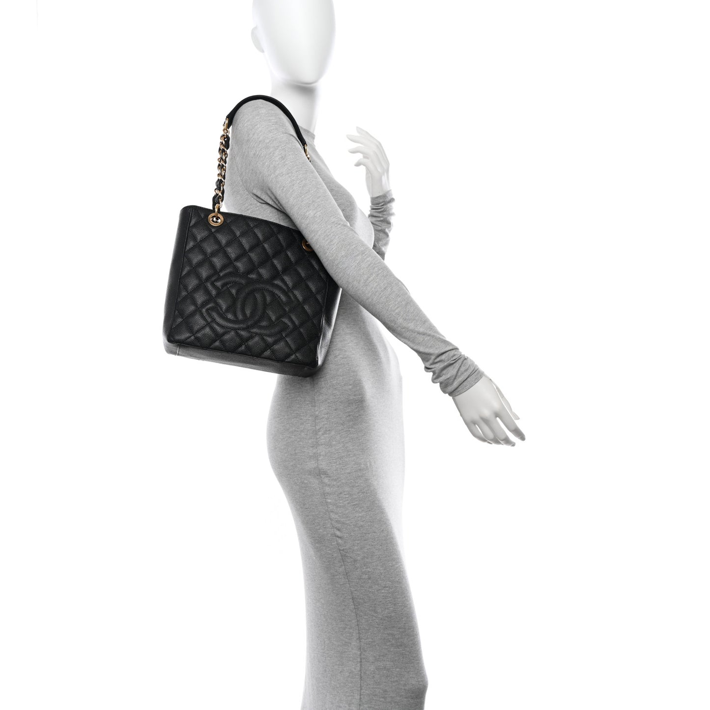 Caviar Quilted Petit Shopping Tote PST Black
