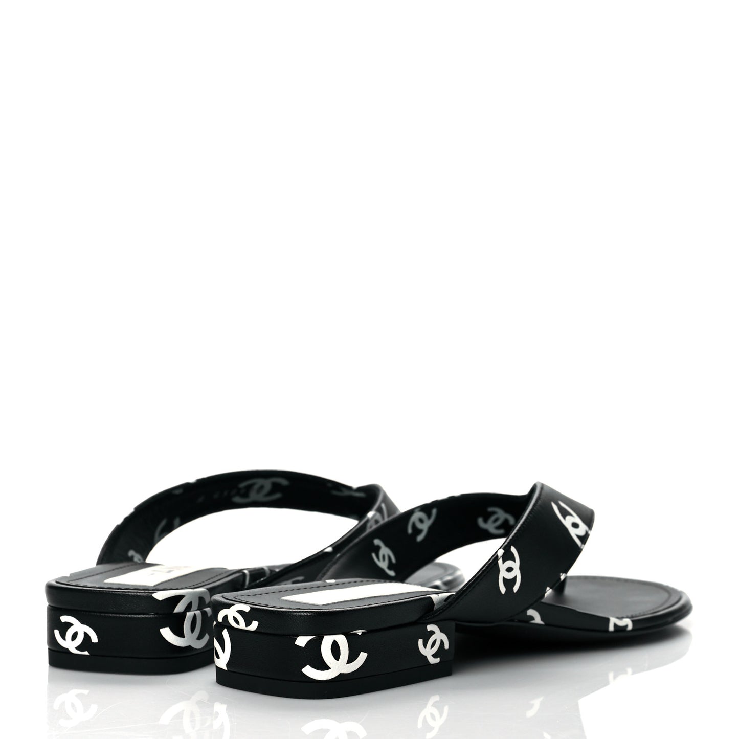 Lambskin Printed CC Thong Sandals 38.5 Black White