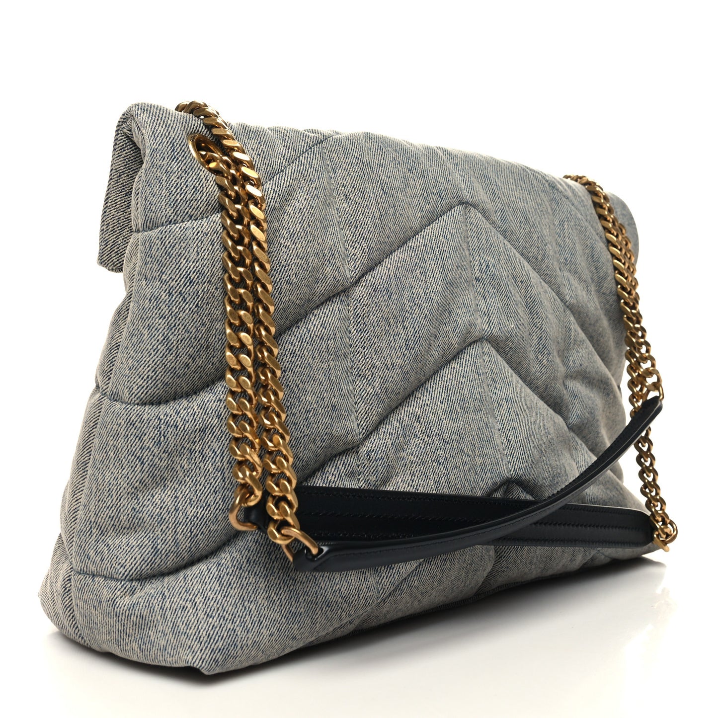 Denim Quilted Medium Loulou Puffer Monogram Chain Satchel Azur