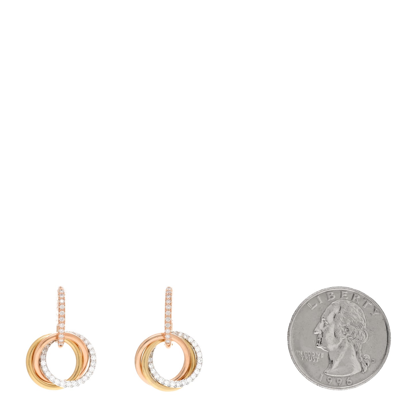 18K Yellow Pink White Gold Diamond Trinity Half Pave Drop Earrings