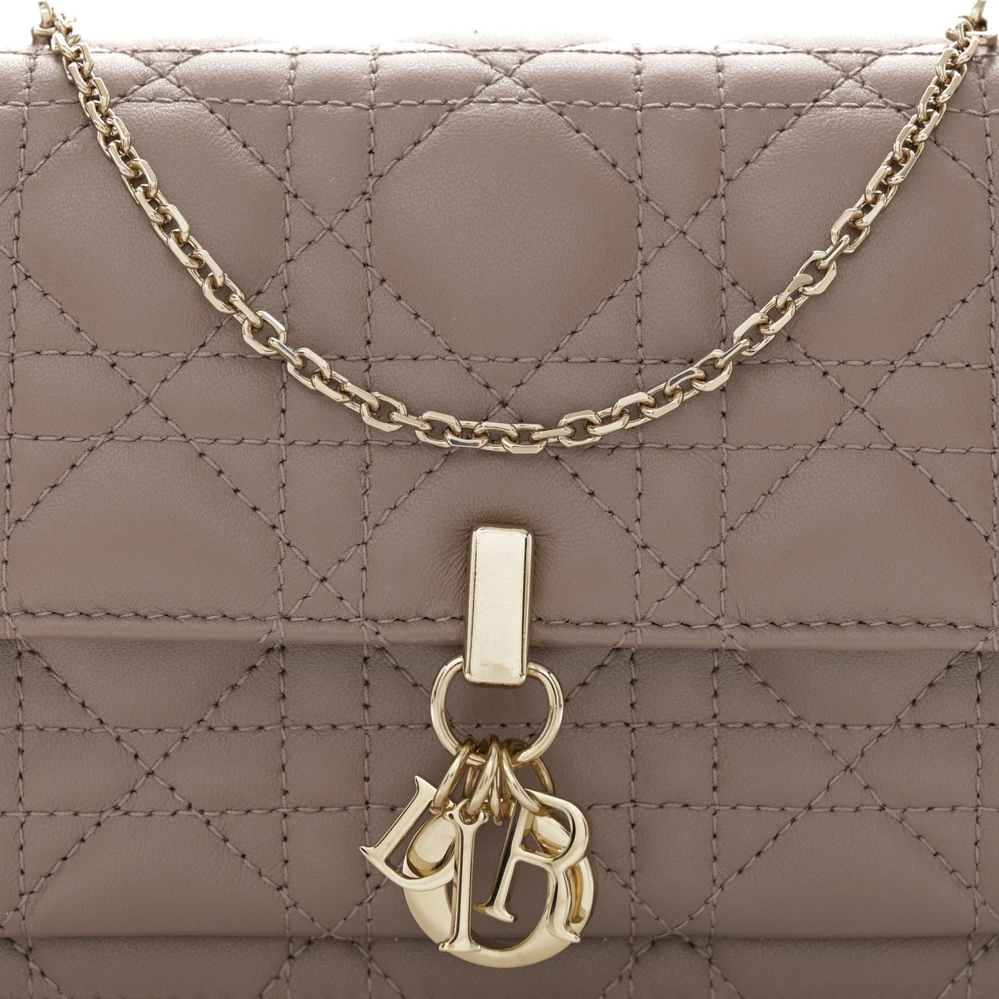 Lambskin Chain Lady Dior Chain Pouch Warm Taupe