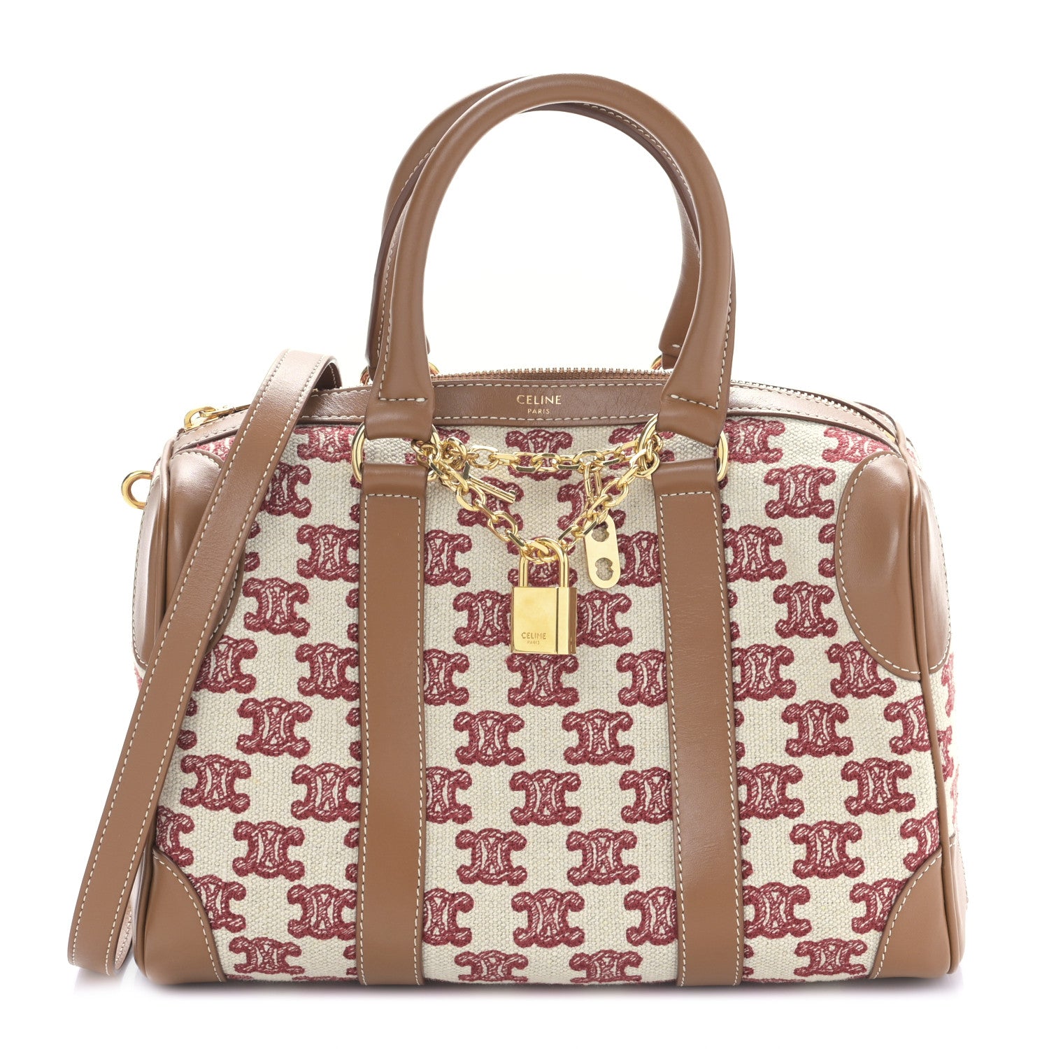 Celine Triomphe Textile Calfskin Small Boston Bag Red 1 of 9