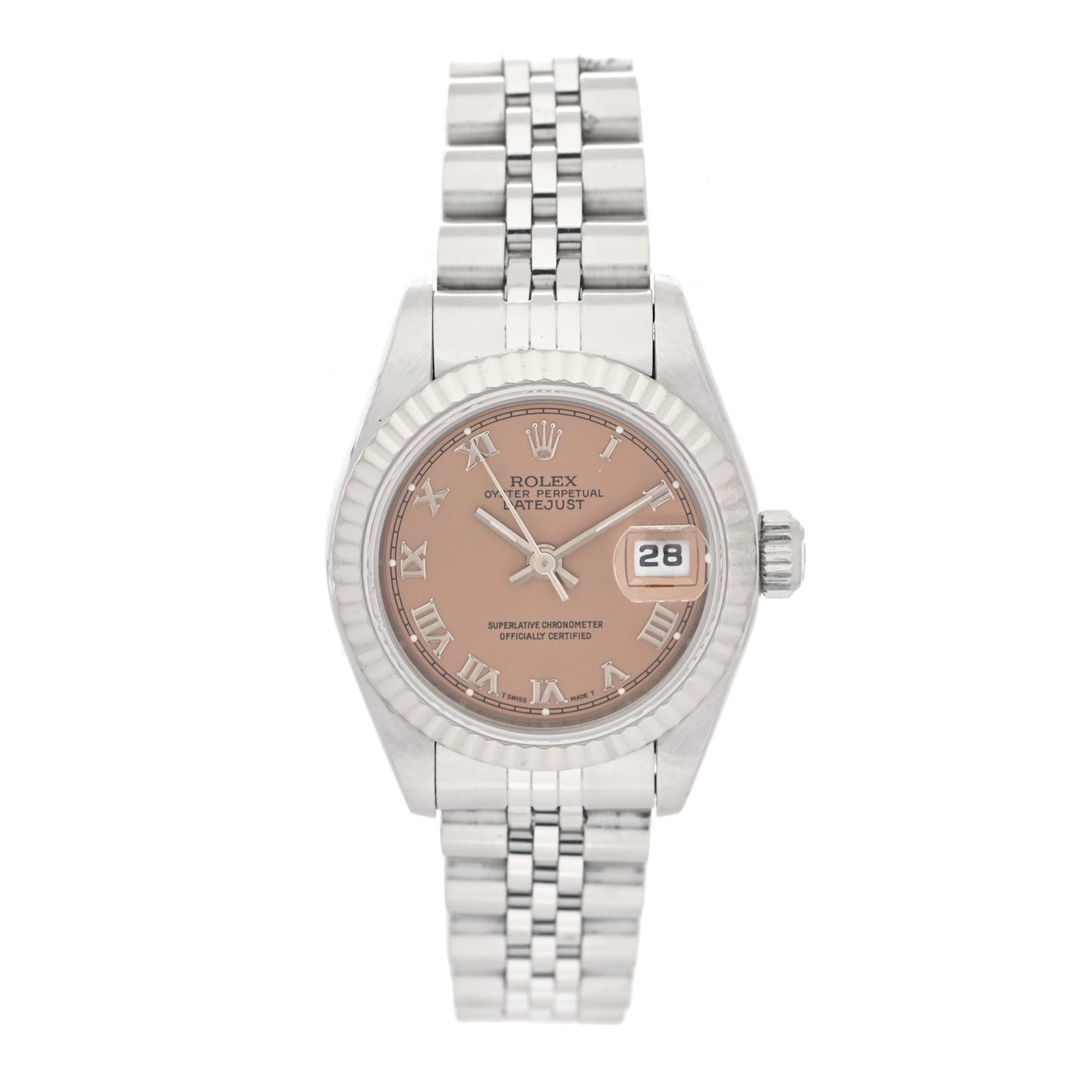 Stainless Steel 18K White Gold 26mm Oyster Perpetual Datejust Watch Pink Roman 69174