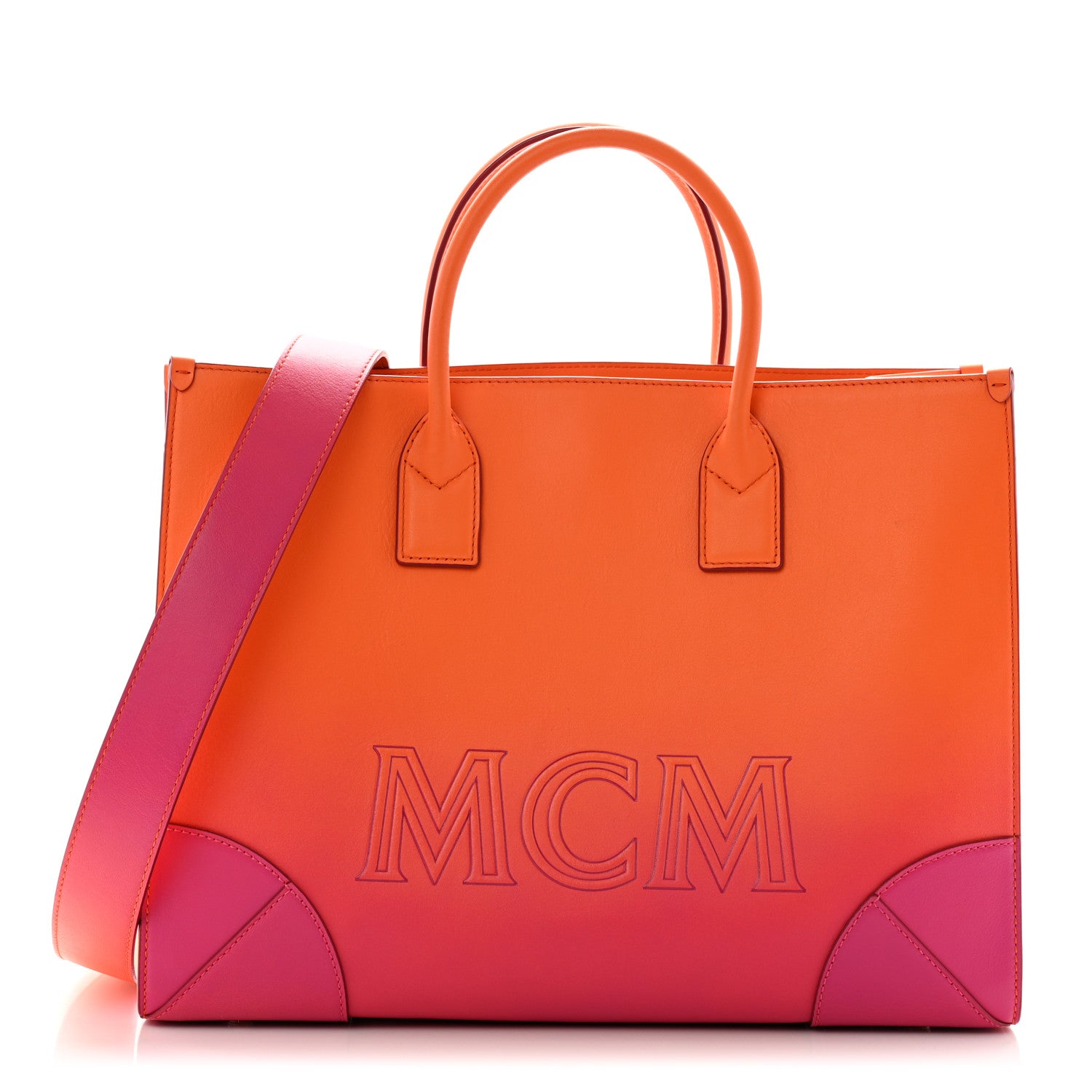 MCM Calfskin Gradation Large Munchen Tote Orange 1618817