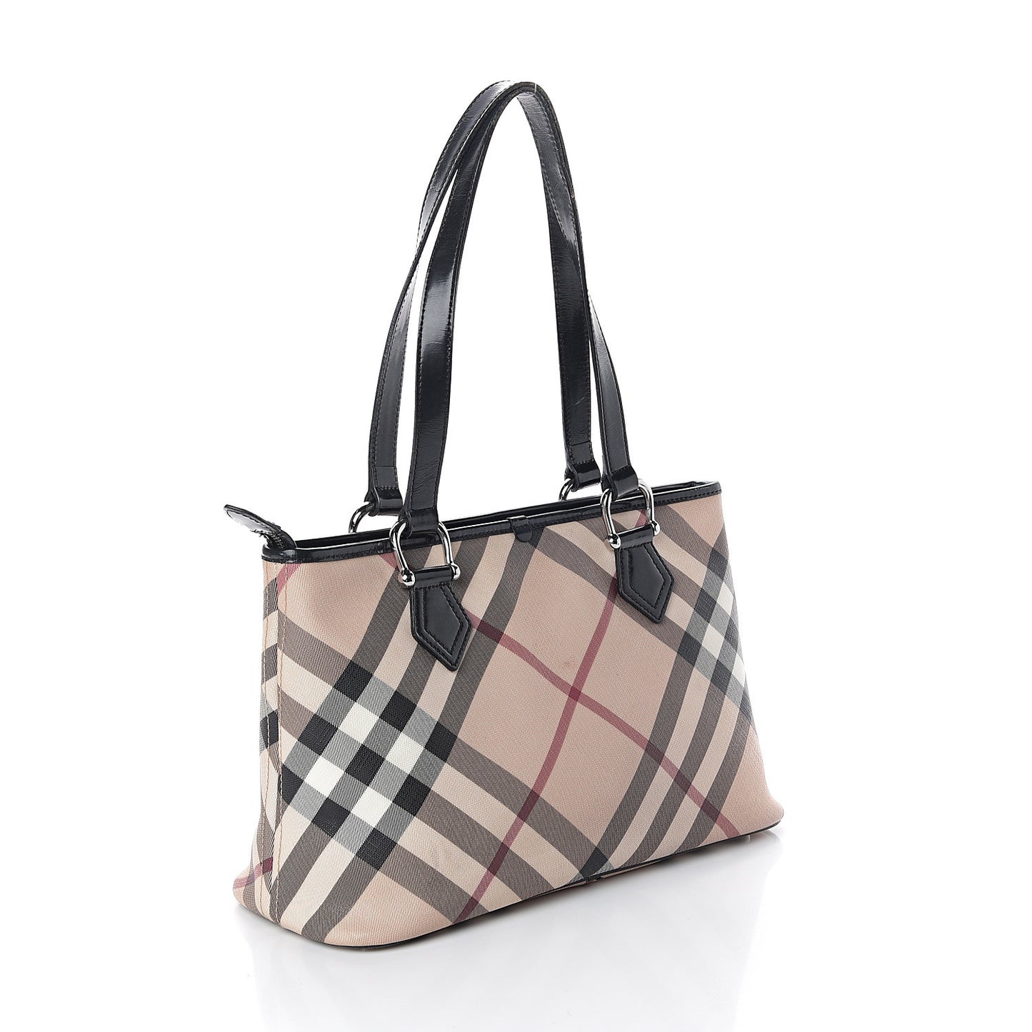 Patent Trim Nova Check Shopper Tote Black