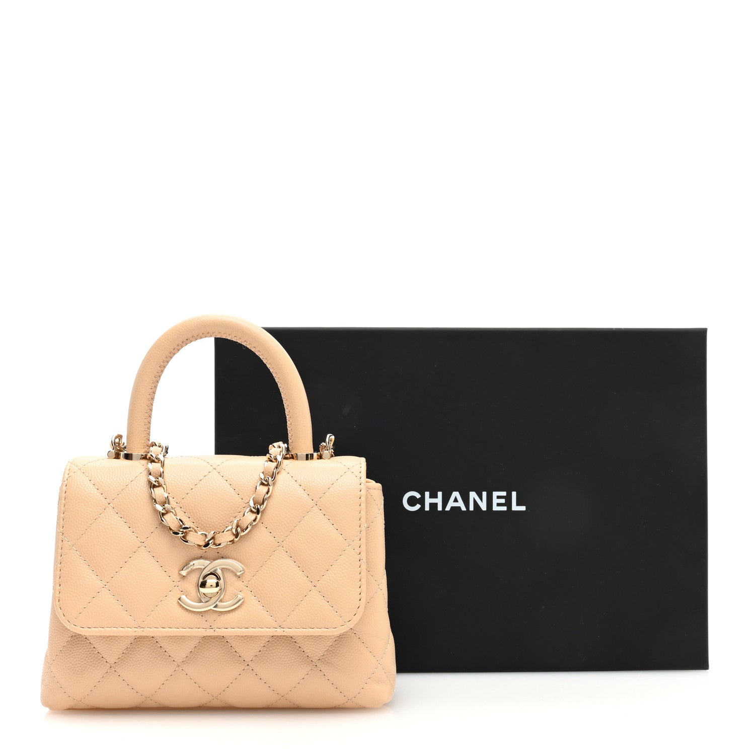 Chanel Caviar Quilted Coco Handle Clutch With Chain Beige 11 of 11