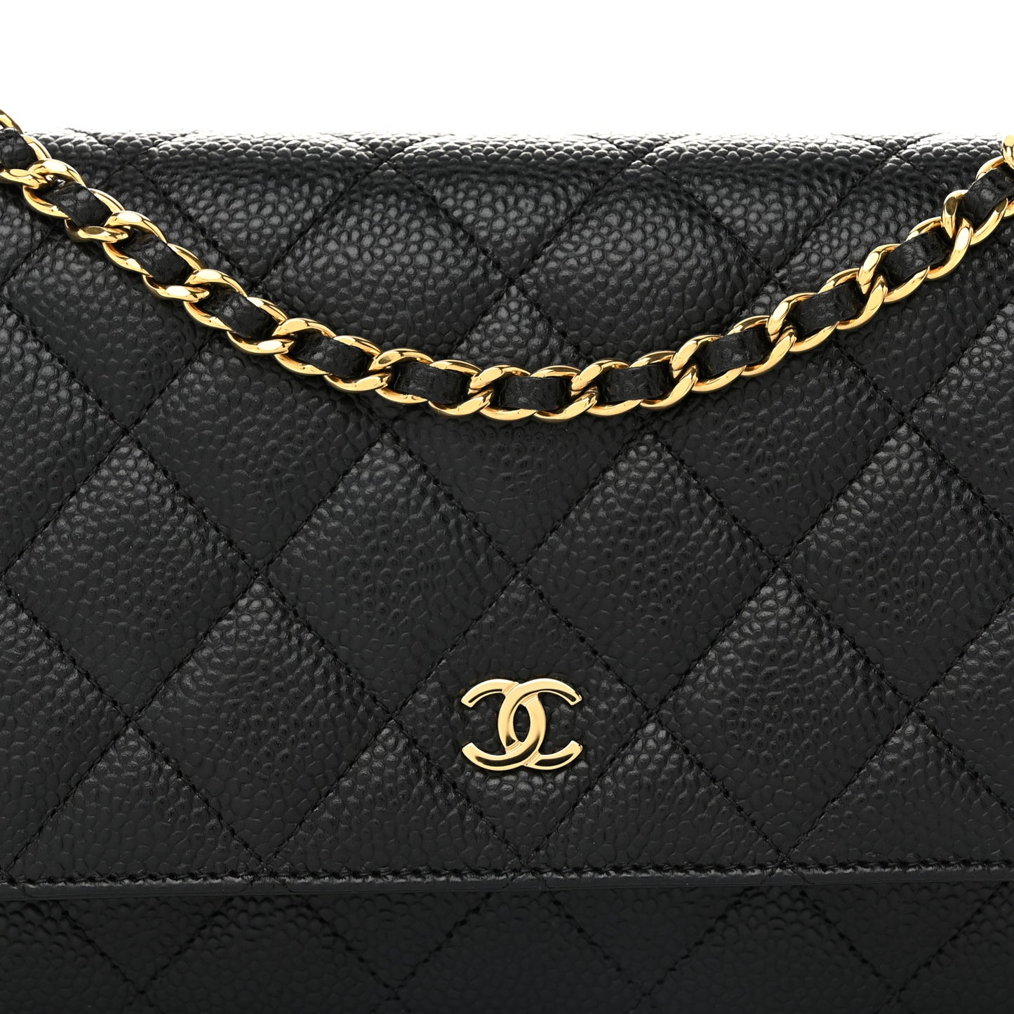 Caviar Quilted Wallet on Chain WOC Black