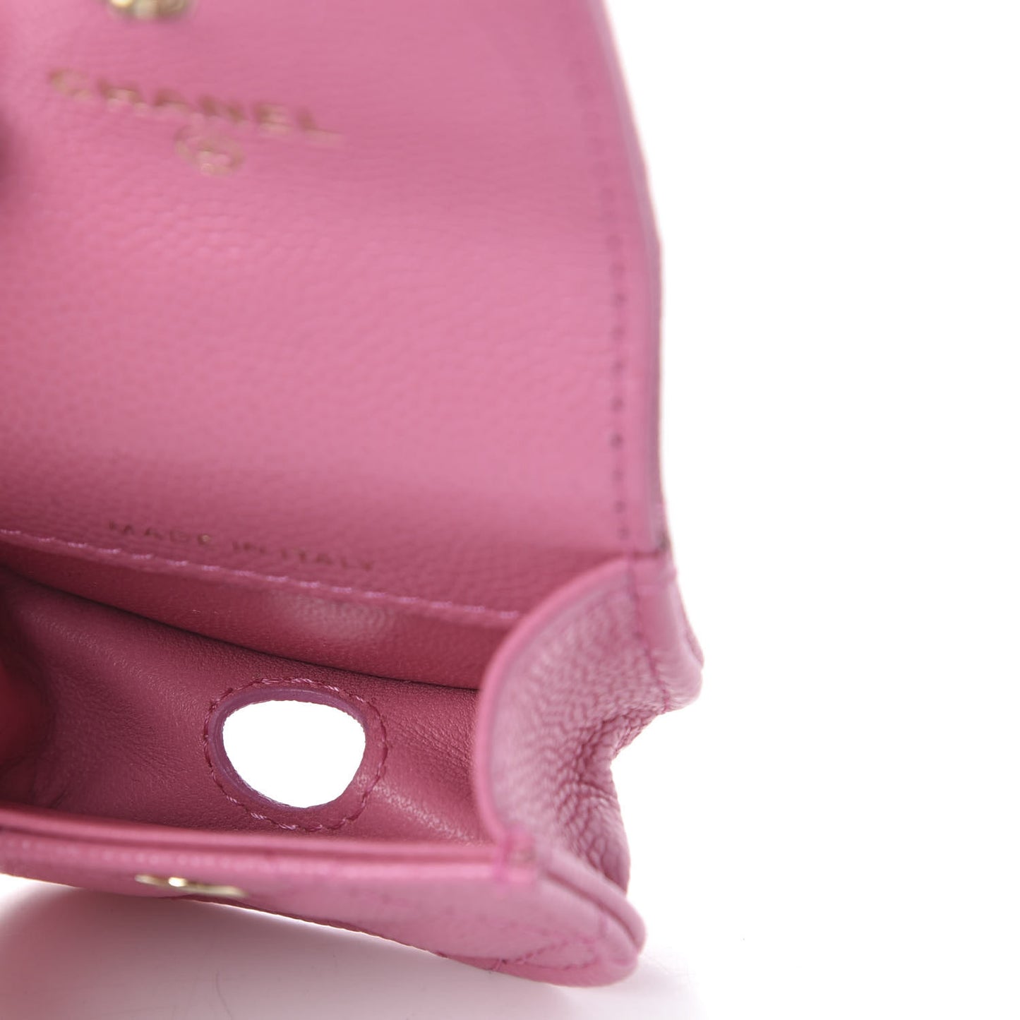 Caviar Quilted Crystal CC Airpods Pro and Phone Case With Chain Pink